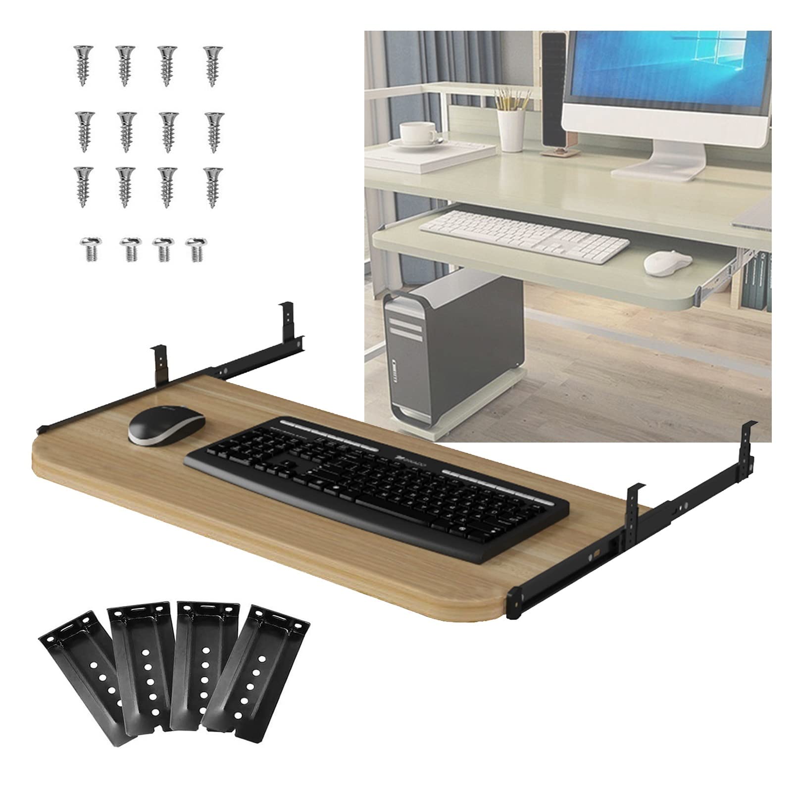 Ergonomic Under Desk Keyboard Tray - Adjustable Pull-Out Keyboard Stand (54/60/70x27cm) with Retractable Mouse Platform - Space-Saving Desktop Extender for Home Office & Gaming Setup