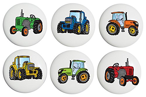 Vintage Ceramic Drawer Knobs for Boys Room - Colorful Tractor-Themed Dresser Handles & Pulls - Perfect for Kids Furniture, Nursery Decor, and DIY Cabinet Upgrades