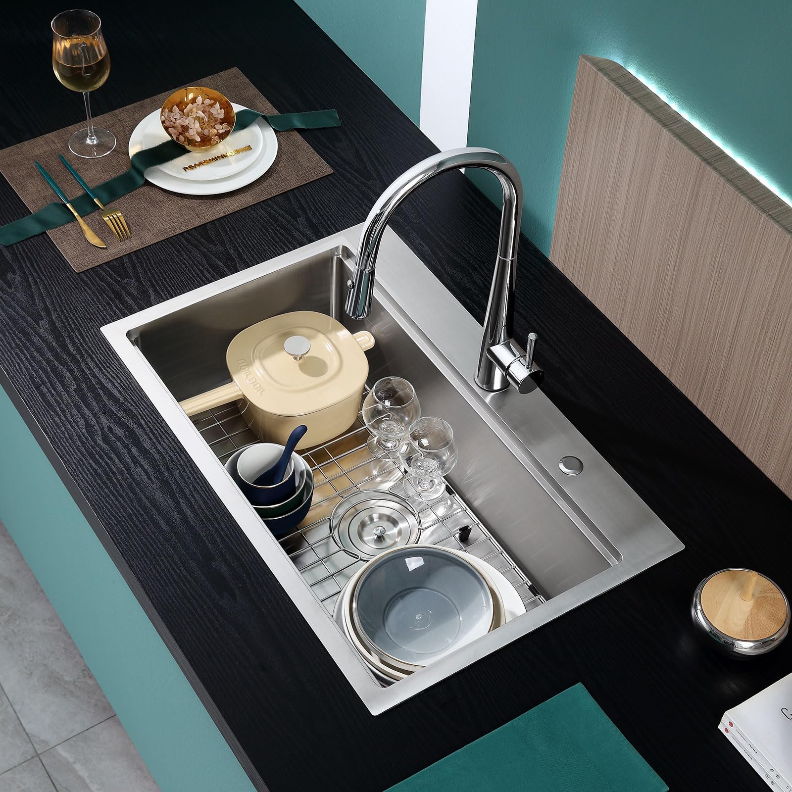 30 Inch Brushed Stainless Steel Drop-in Kitchen Sink - TSIBOMU 18 Gauge Handmade Single Bowl Workstation Sink with Ledge (D30 x W18 x H9) | Perfect for Modern Kitchens, Food Prep & Dishwashing