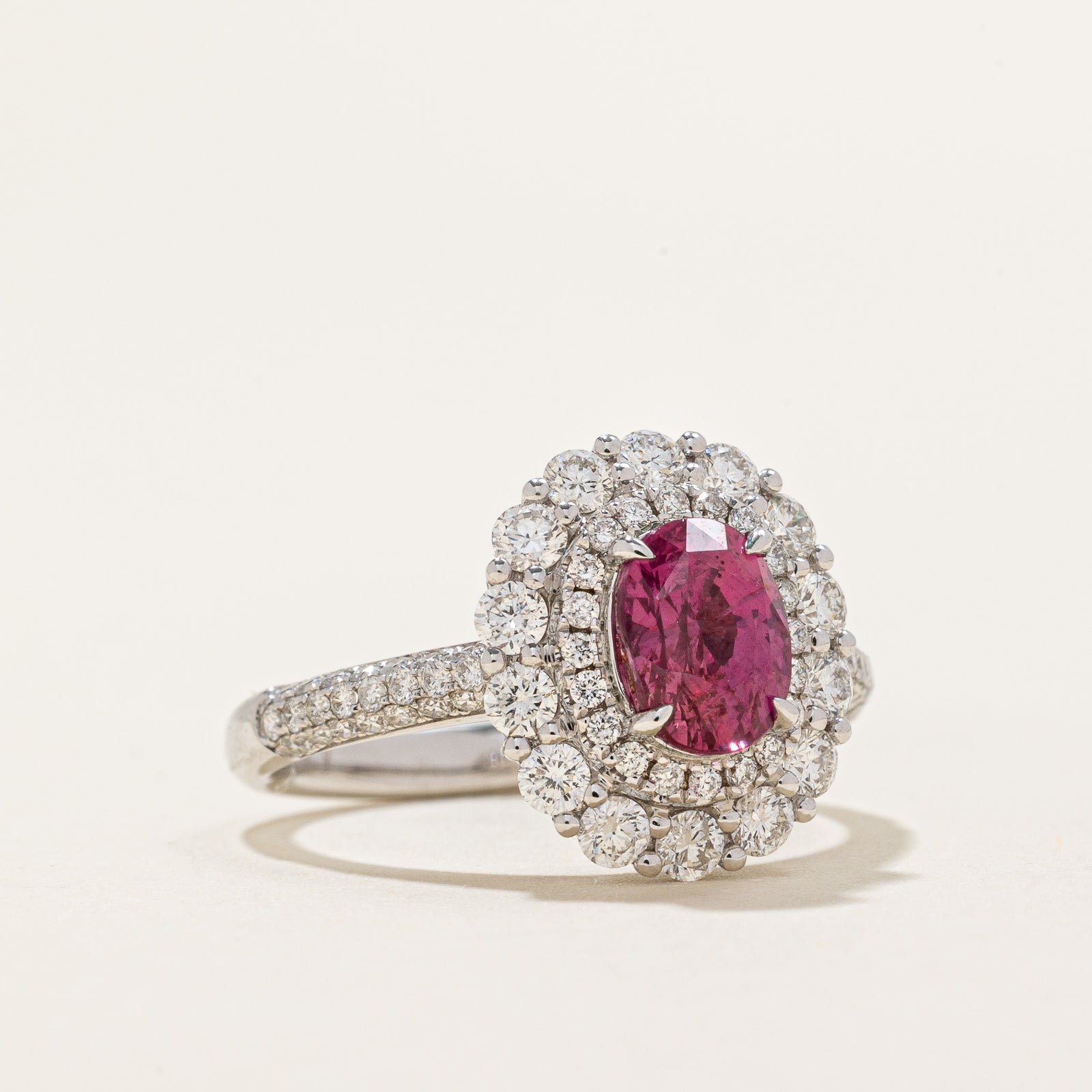 Natural Padparadscha Sapphire & Diamond Engagement Ring 1.52ct Oval Cut | 0.948ctw White Diamonds | Size 6 | Vintage Inspired Wedding Band | Perfect for Proposals, Anniversaries & Romantic Occasions