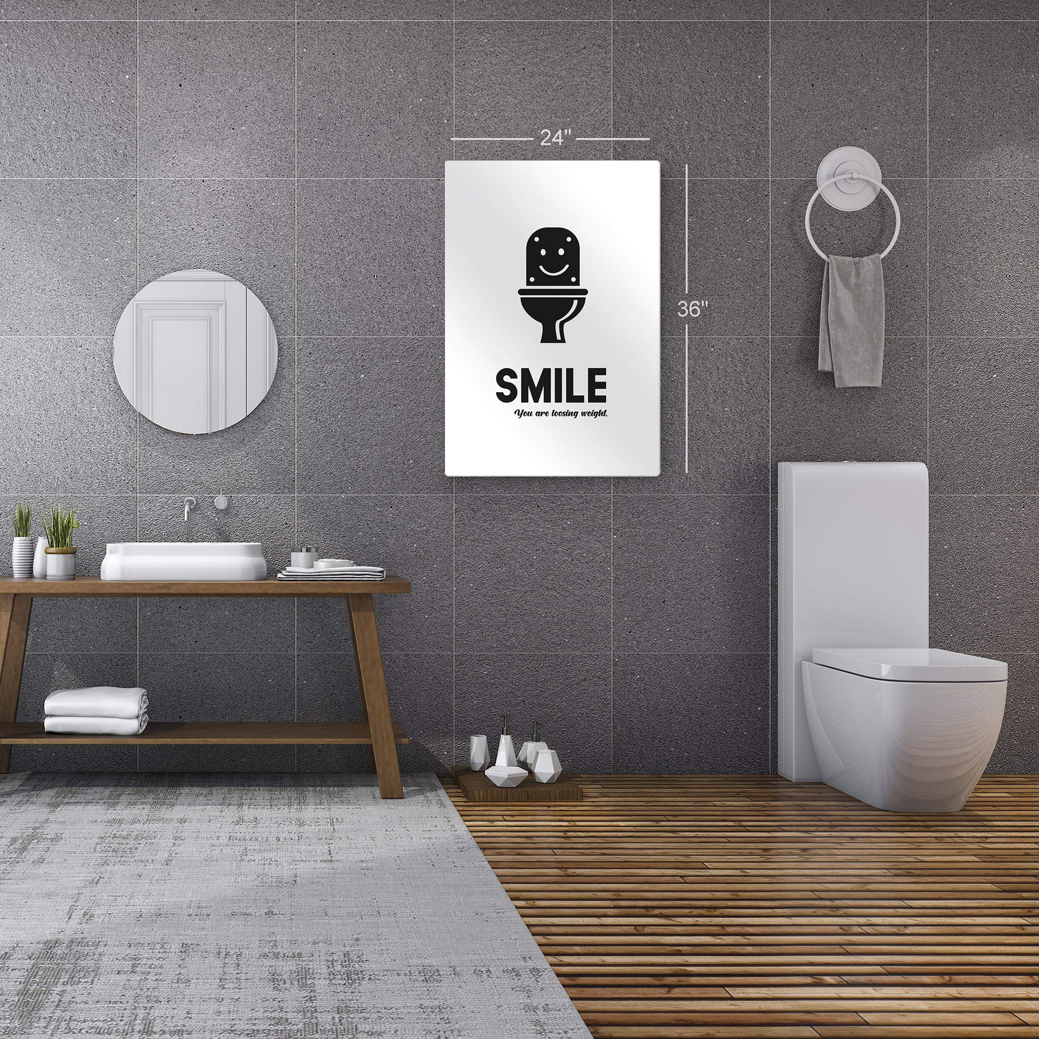 Funny Bathroom Wall Art - 'Smile You Are Losing Weight' Metal Print Toilet Quote Sign | Ready to Hang Bathroom Decor for Home & Office | Made in USA (40x30 Inches) | Perfect for Bathroom, Powder Room & Spa Humor