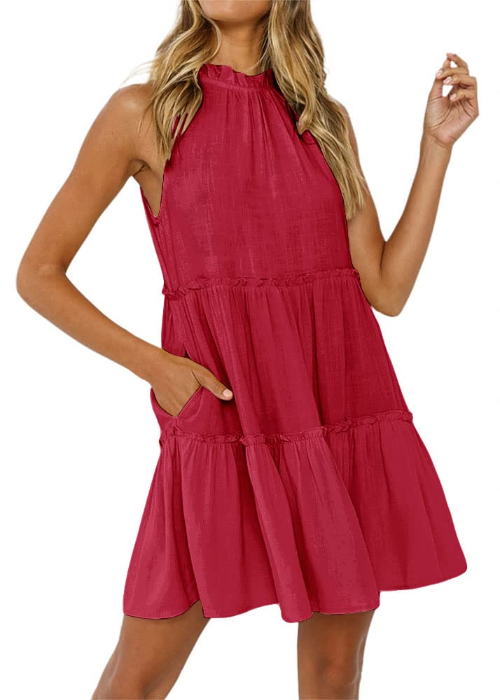Imily Bela Women's Summer Dresses - Casual Boho Sleeveless Halter Sun Dress with Smocked Waist, Tiered Design & Pockets | Perfect for Beach Vacations, Pool Parties & Summer Outings