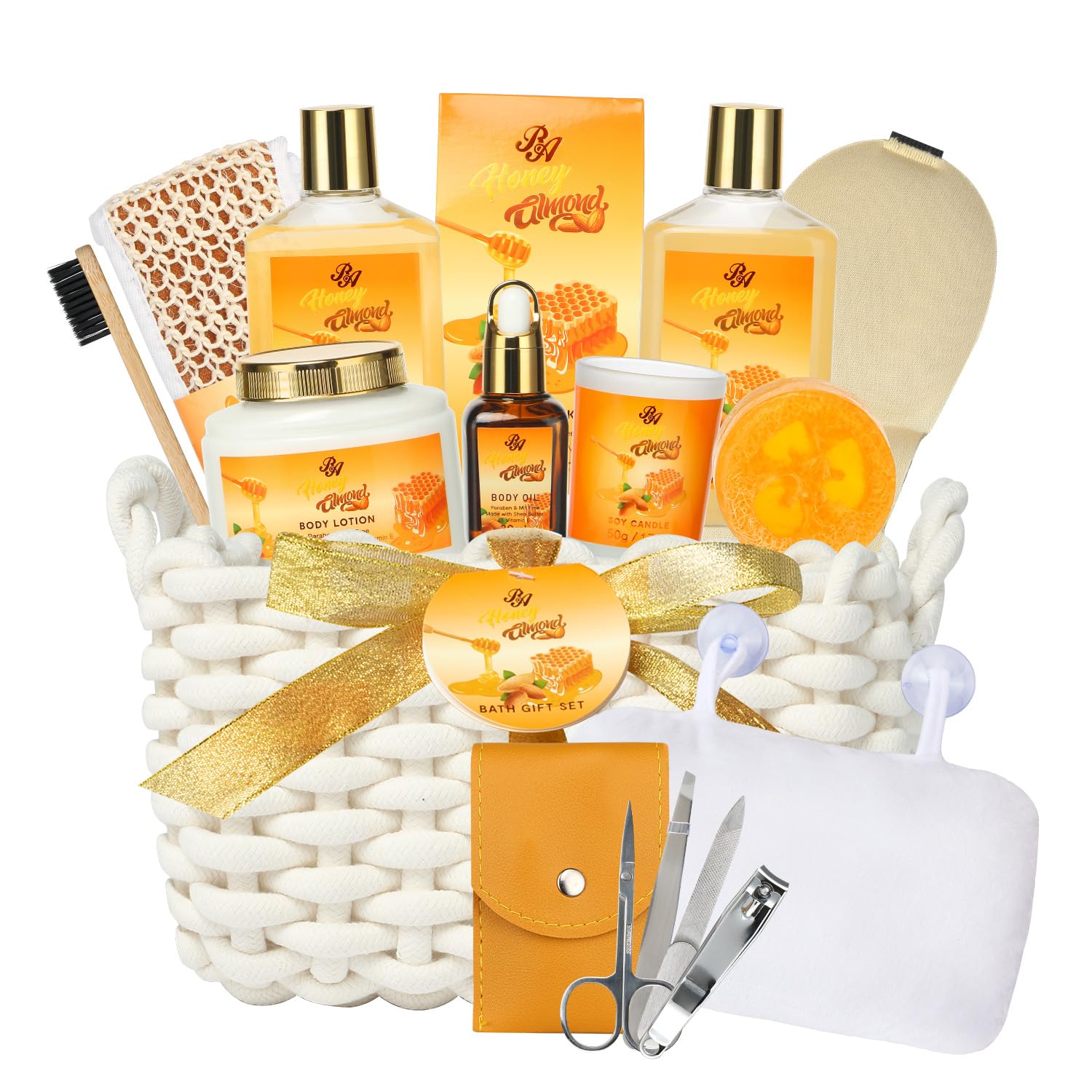 Luxury 13-Piece Spa Gift Set for Women - Honey Almond Scented Bath & Body Care Kit with Body Wash, Bubble Bath, Bath Soak & Manicure Set | Perfect Birthday Gift for Mom, Wife, Her | Relaxing Home Spa Experience & Self-Care Retreat