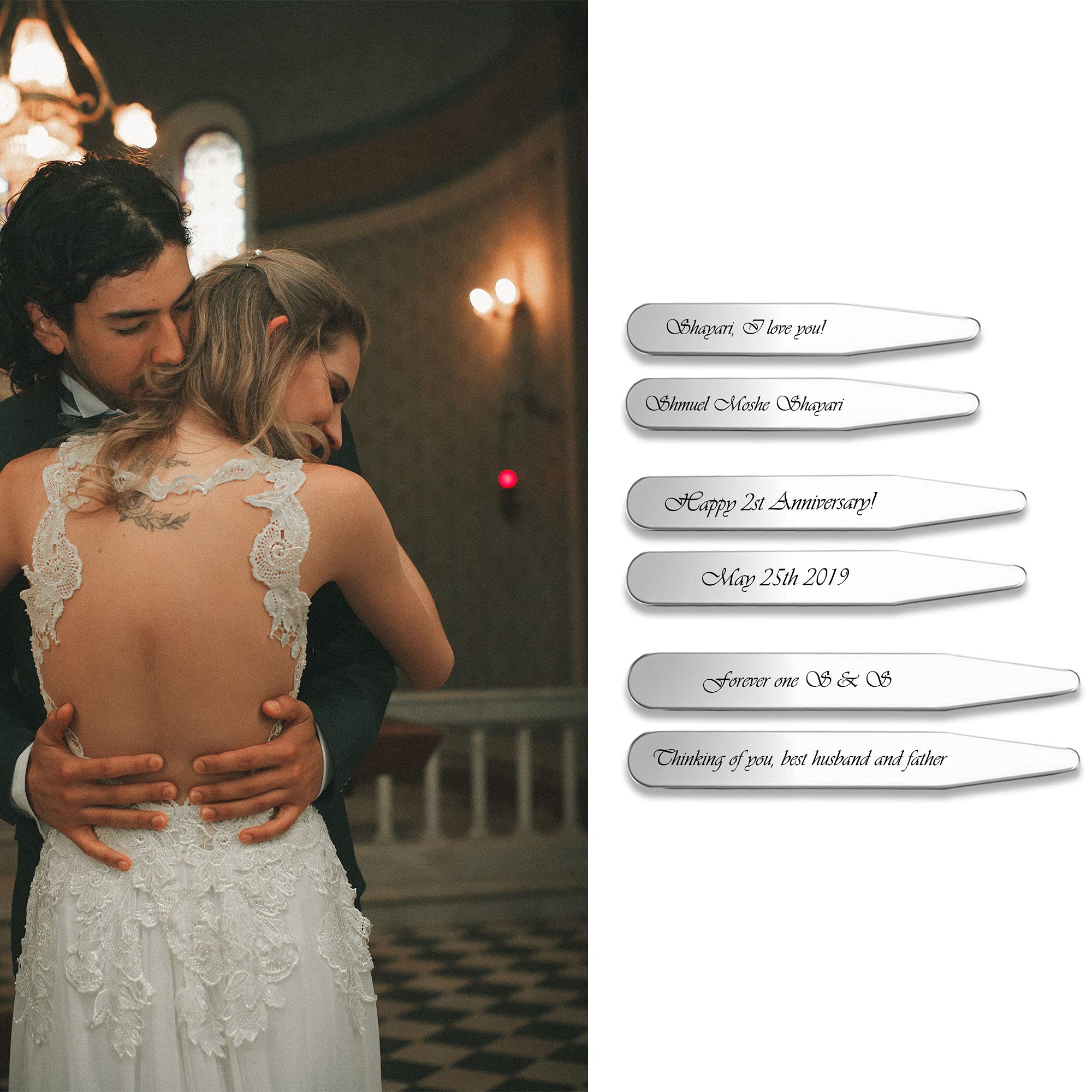 Personalized Stainless Steel Collar Stays for Men - 6-12pcs Set with 3 Sizes, Free Engraving & Gift Box - Dress Shirt Collar Stiffeners for Formal Wear & Business Attire