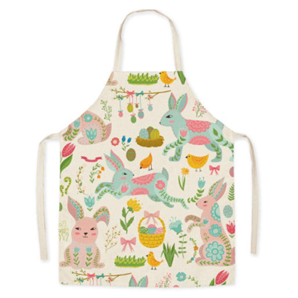 Hibye Kitchen Chef Easter Series Floral Print Linen Apron - Adjustable Unisex Bib for Cooking, Baking & Restaurant Use - Perfect for Easter, BBQ, and Holiday Celebrations