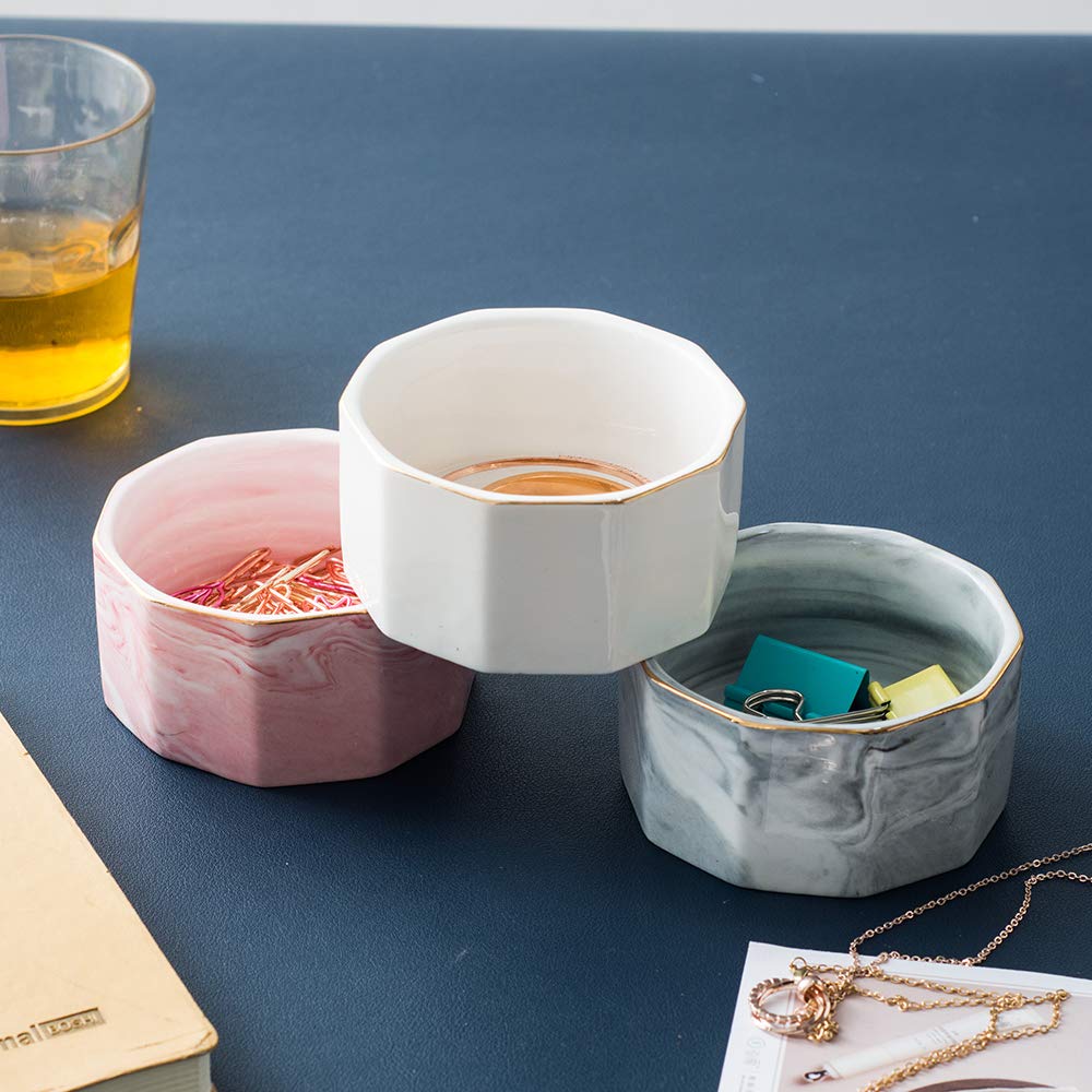 Ceramic Marbling Paper Clip Holder & Organizer - Stylish Desk Accessory for Office, School, or Home Use - Perfect for Binder Clips, Paper Clips & Stationery (White)