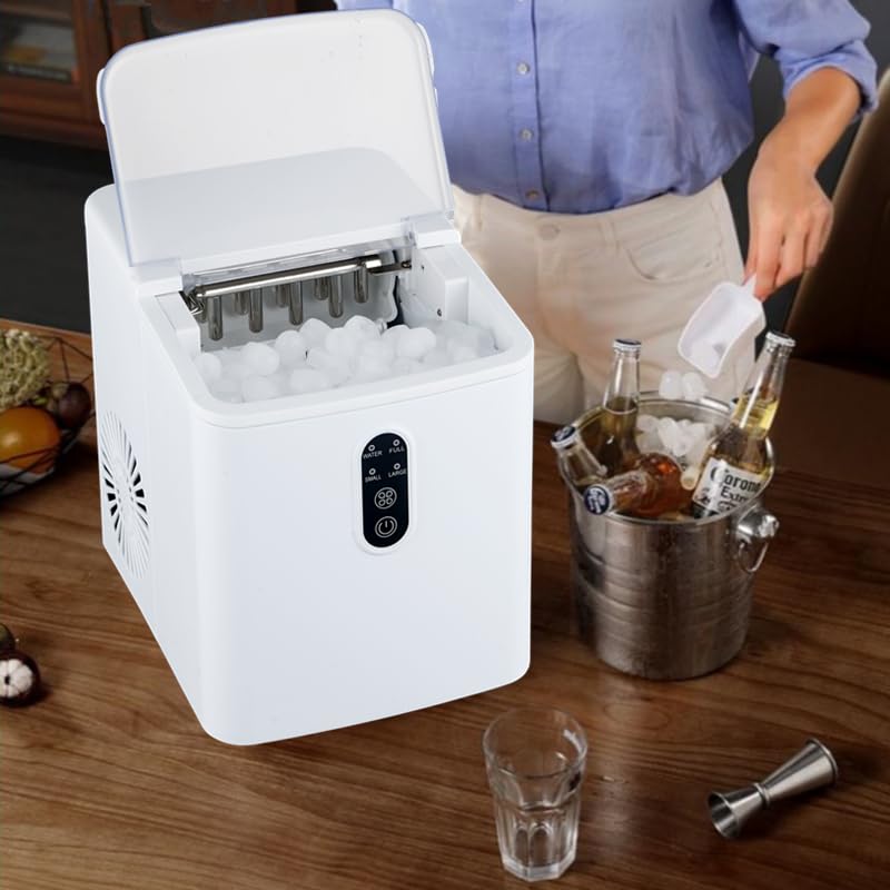 Portable Countertop Ice Maker Machine - Fast 9 Cubes in 6 Minutes, 26 lbs Daily Output, Self-Cleaning Function, Compact White Design - Perfect for Home Kitchen, Office, RV & Outdoor Parties