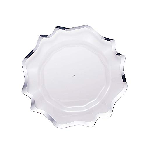 BalsaCircle 6-Pack 13-Inch Clear Silver Plastic Charger Plates with Scalloped Trim - Elegant Wedding, Reception, Party & Event Table Decorations - Perfect for Formal Dinners, Bridal Showers, and Holiday Celebrations