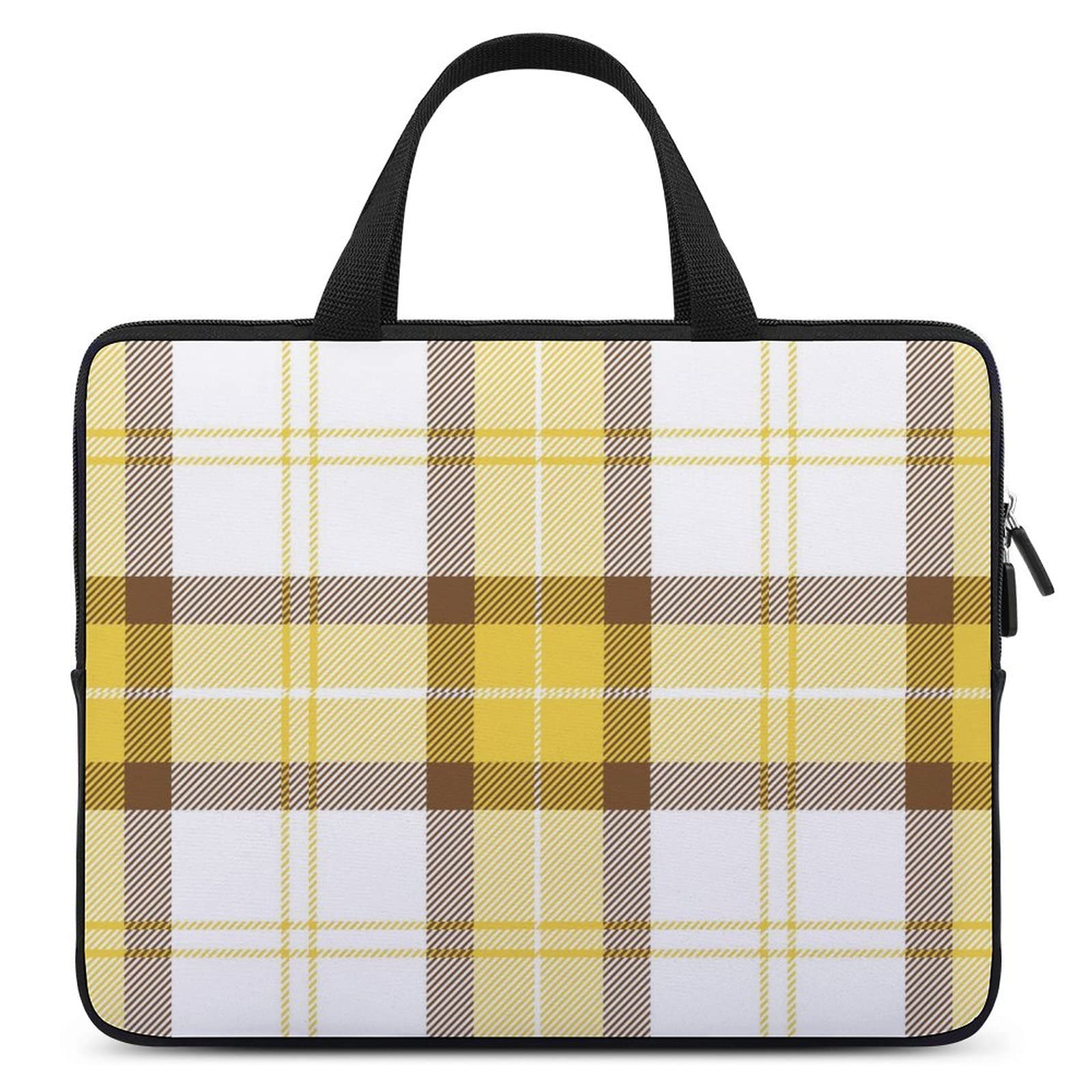 Waterproof Tartan Buffalo Plaid Laptop Bag - Yellow & Brown Slim Business Briefcase for Men & Women | Perfect for Office, Travel & Commuting