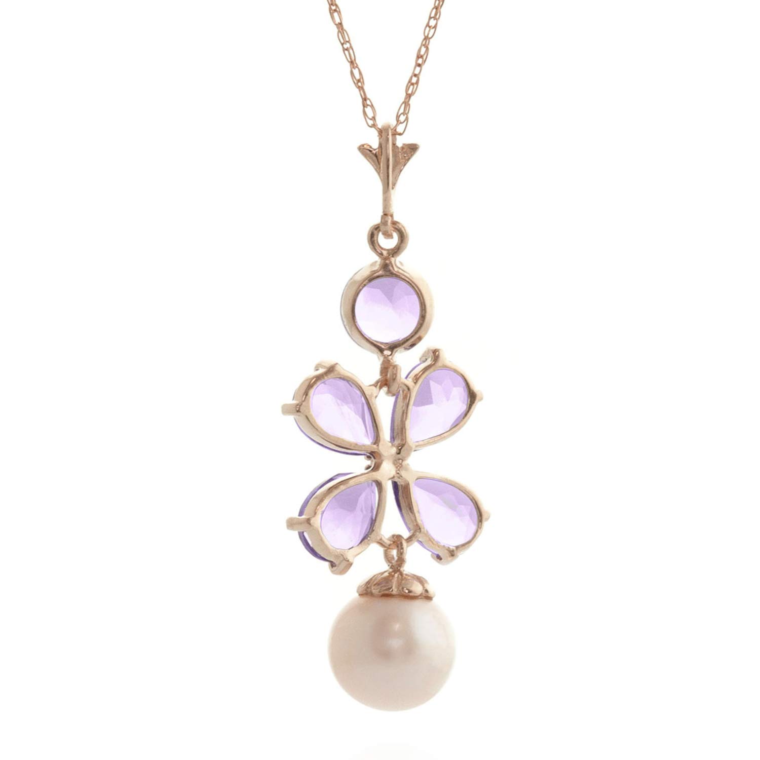 14K Rose Gold Purple Amethyst Flower Pendant Necklace with Freshwater Pearl - Elegant Jewelry Gift for Women, Perfect for Weddings, Anniversaries & Special Occasions