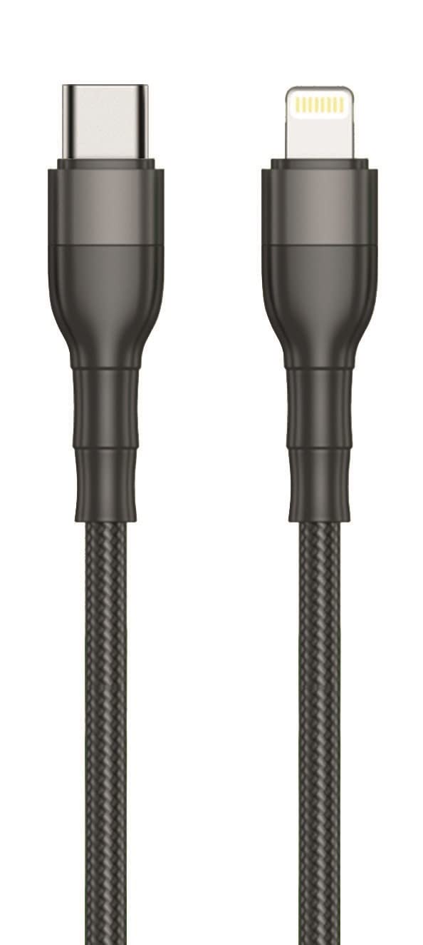 2GO Fast Charging USB Type C to Lightning Cable 3.3ft (100cm) - High Speed Data Sync & Charger for iPhone, iPad - Durable Nylon Braided Black Cable for Home, Office, Travel
