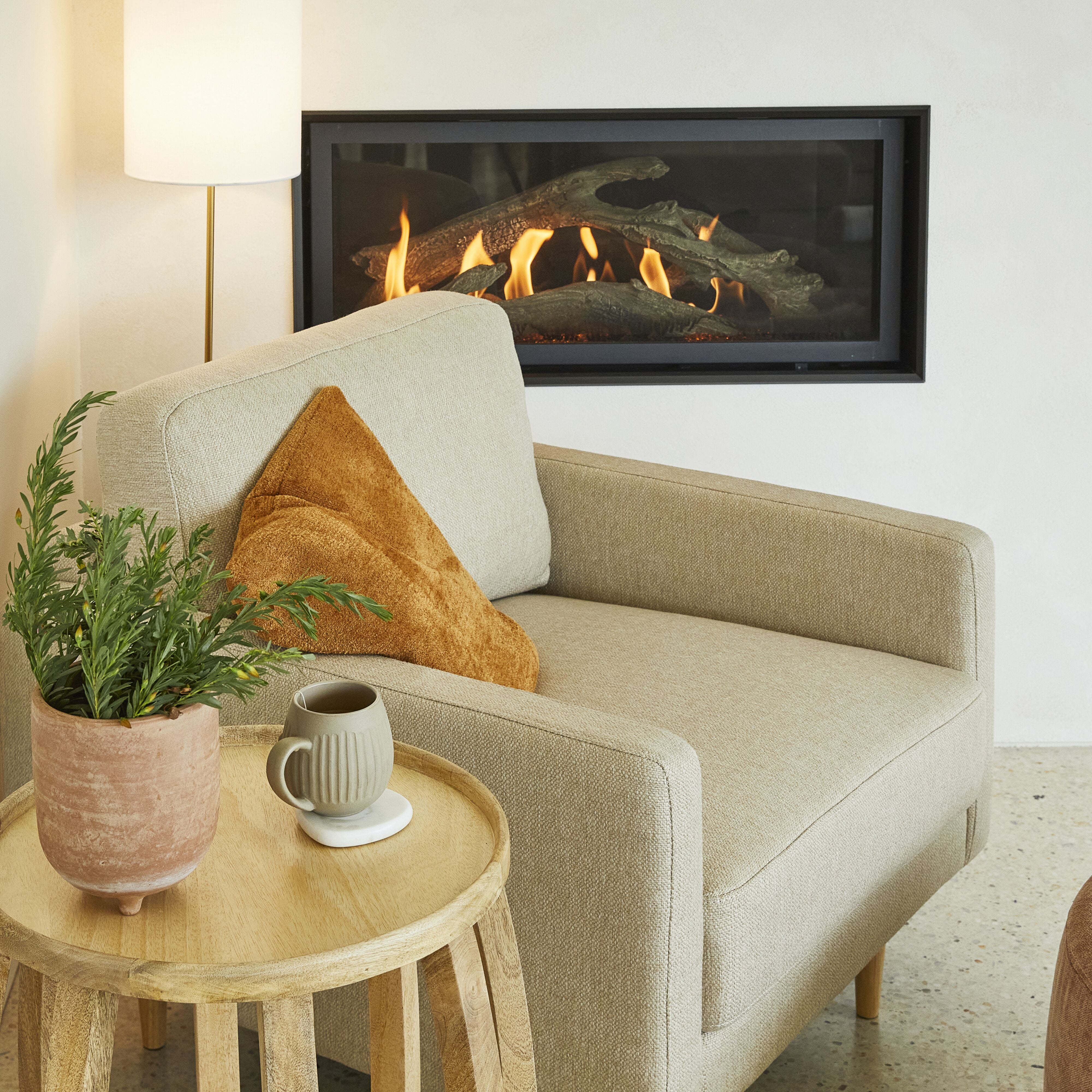 Boden Armchair Amalfi Parchment - Modern Accent Chair for Living Room, Bedroom & Office - Comfortable Upholstered Lounge Chair with Wooden Legs