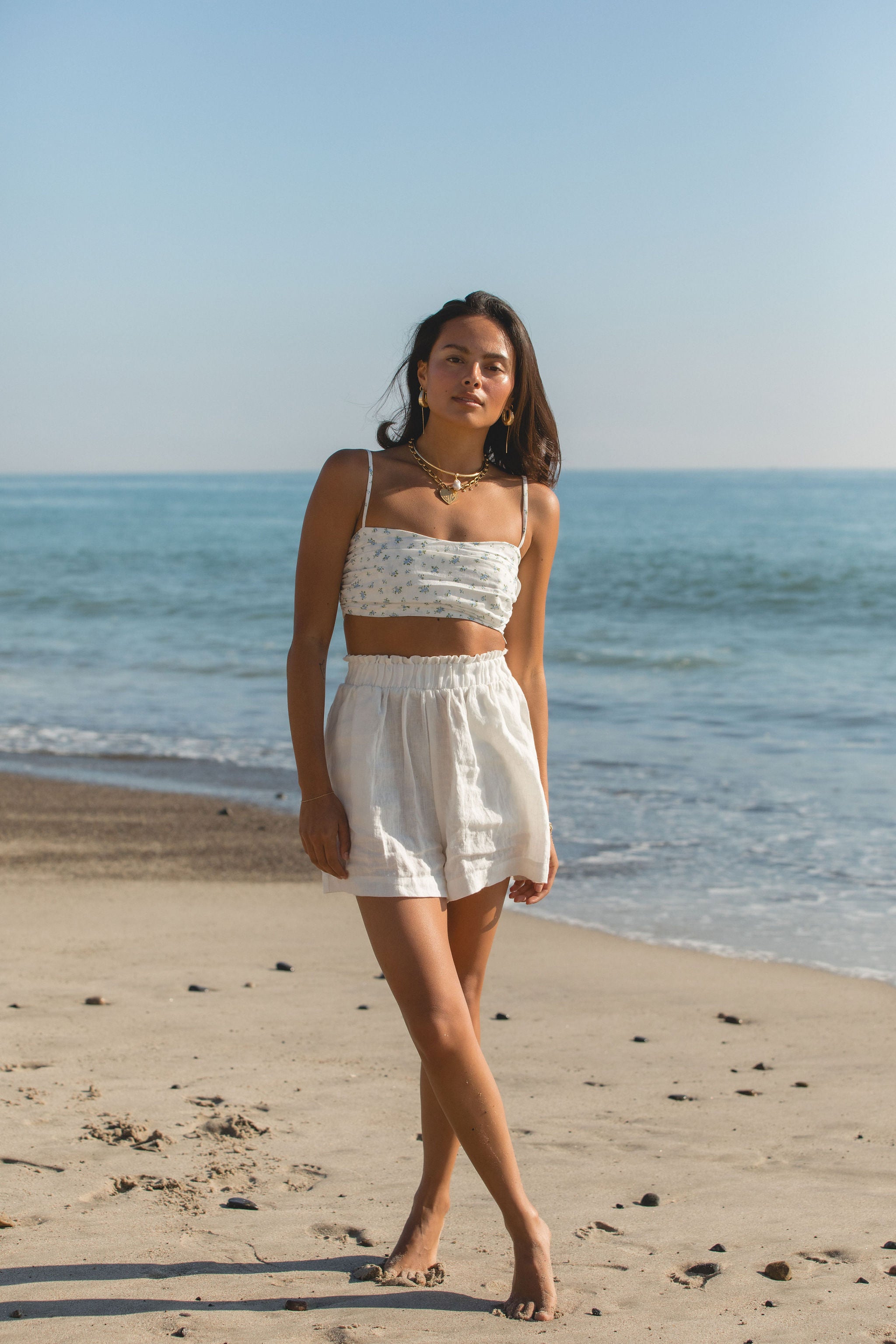 Talia Floral Cropped Top Women's Summer Short Sleeve Blouse - Perfect for Beach Vacations, Music Festivals & Date Nights