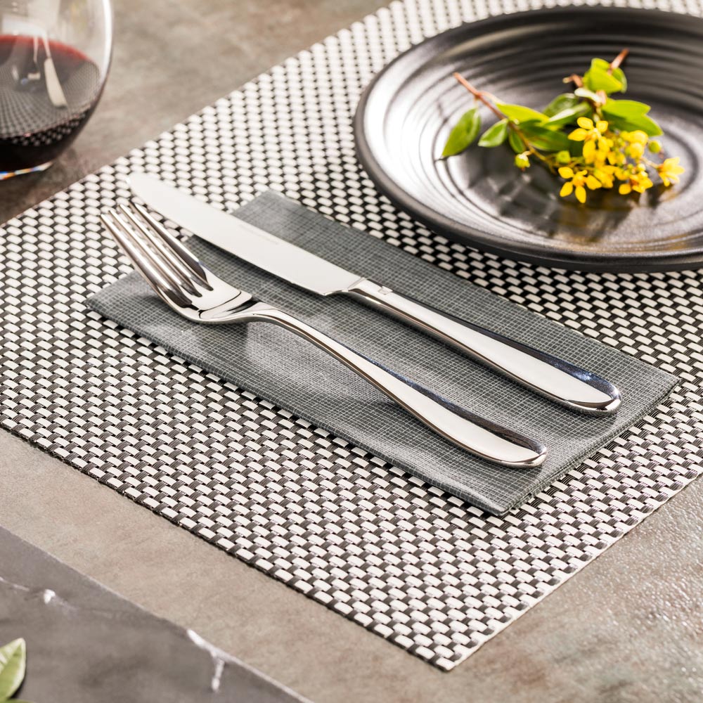 Amalfi Basketweave Black and White Vinyl Woven Placemat Set - 16