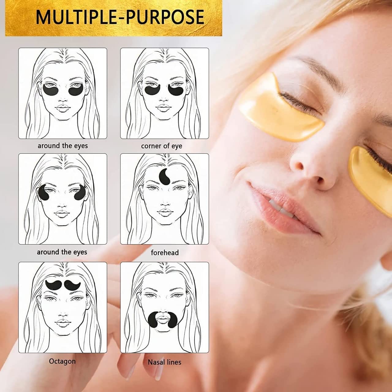 ShopiBuy Gold Under Eye Patches with Amino Acid & Collagen - 5 Pairs Dark Circle & Puffiness Treatment for Face Care | Beauty & Personal Care | Perfect for Night Routine, Travel & Spa Days