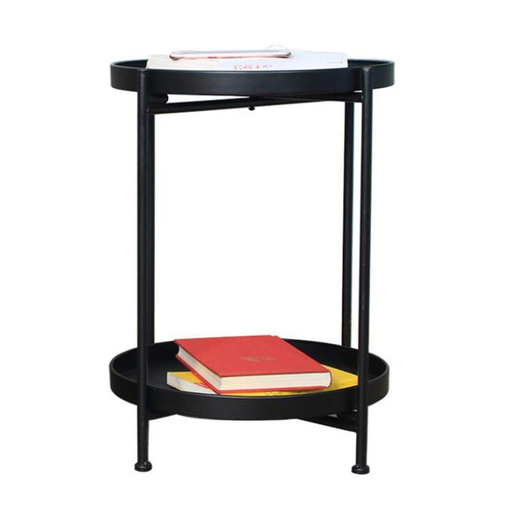 51CM Round Double Layer Wrought Iron Side Table - End Table, Nightstand, Coffee Table for Living Room, Bedroom & Office | Rustic Industrial Decor for Small Spaces | Perfect for Holding Lamps, Books & Drinks