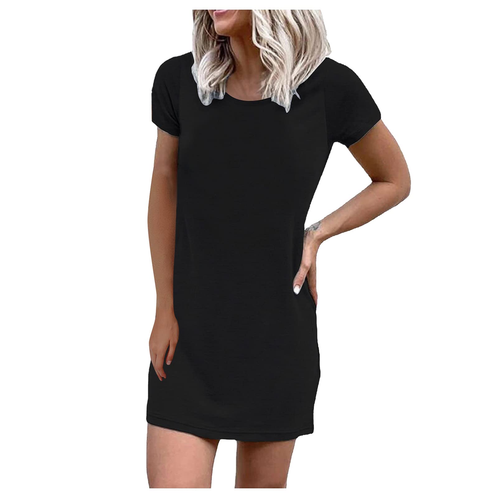 ETHKIA Women's Summer Corset Dress - Solid Color Round Neck Short Sleeve Cute Dress | 2022 Trendy Fashion | Perfect for Beach Vacations, Date Nights & Summer Parties