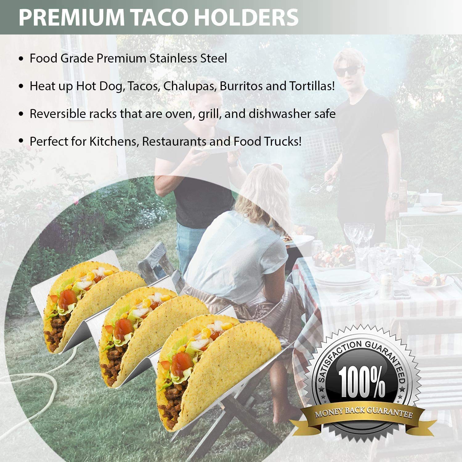 Premium Stainless Steel Taco Holder Set of 2 - Durable Taco Stand & Serving Rack for Parties, BBQs, and Family Taco Nights