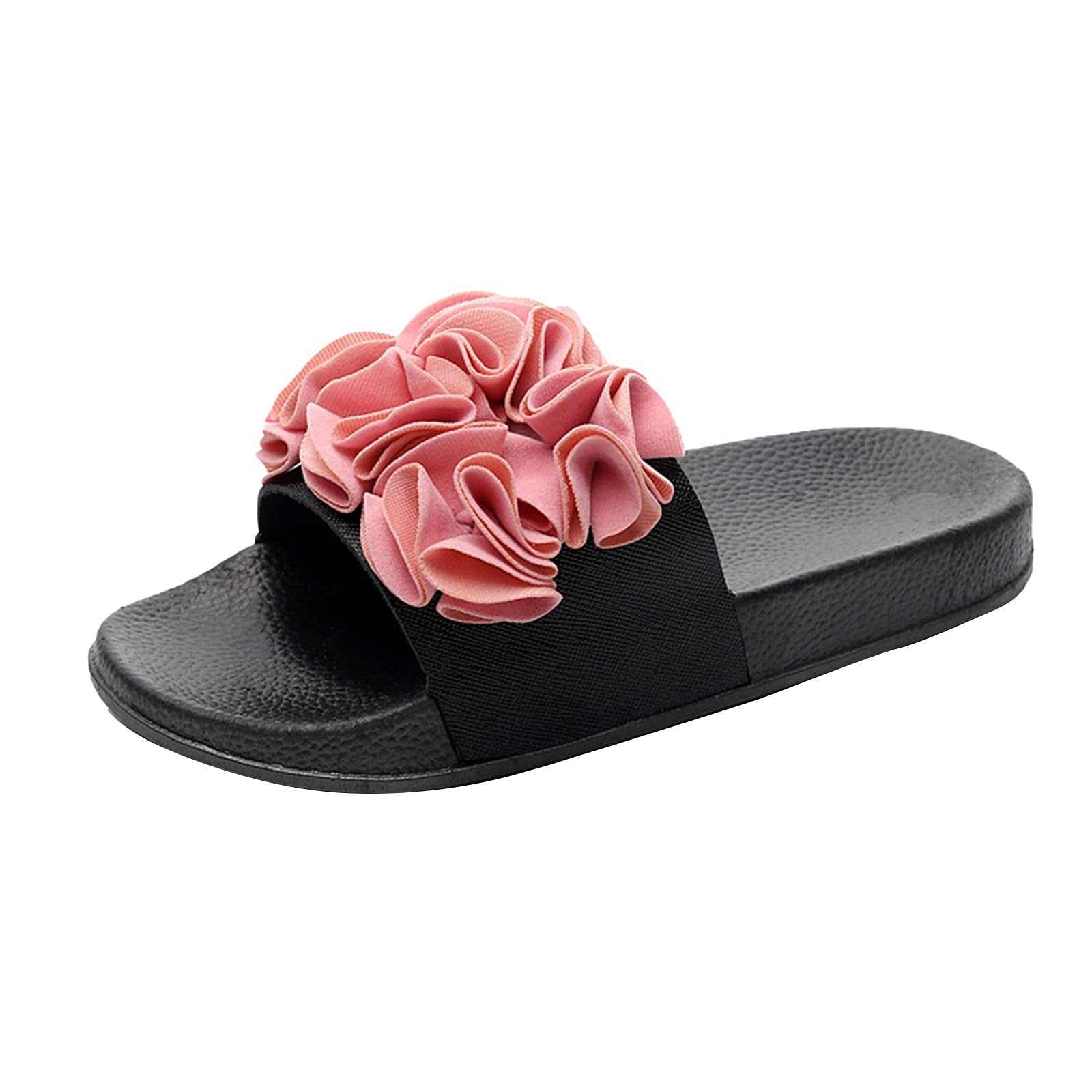 Women's Braided Flip Flop Sandals with Big Flower Design - Comfortable Casual Large Size Shoes (Size 7-8) - Perfect for Beach, Pool, Summer Vacation & Boho Fashion Outfits
