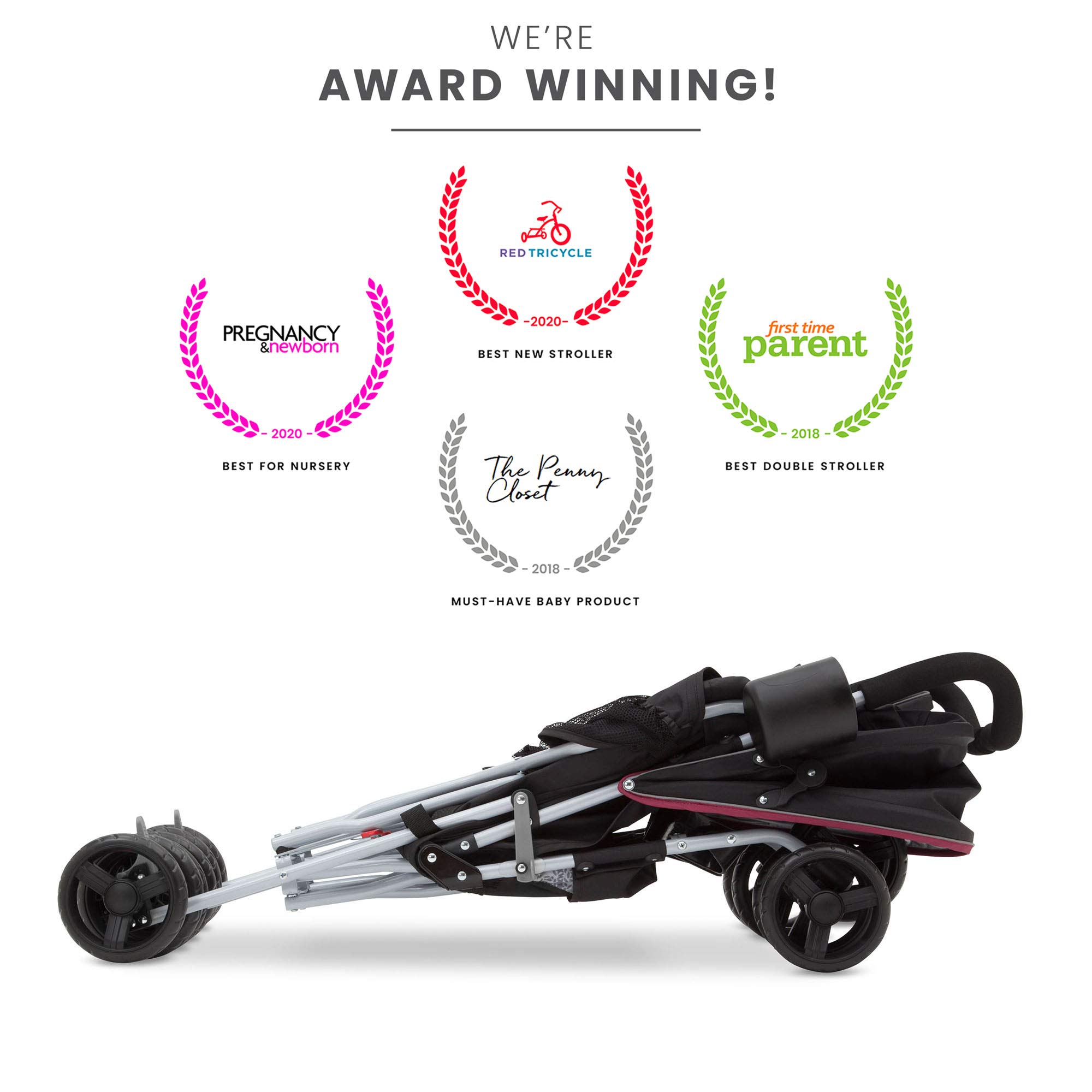 Jeep Scout Double Stroller for Toddlers - Lightweight Side by Side Baby Stroller with Canopy & Storage Basket, Lunar Burgundy - Perfect for Twins, Siblings or Daycare Use at Parks, Malls & Outdoor Adventures