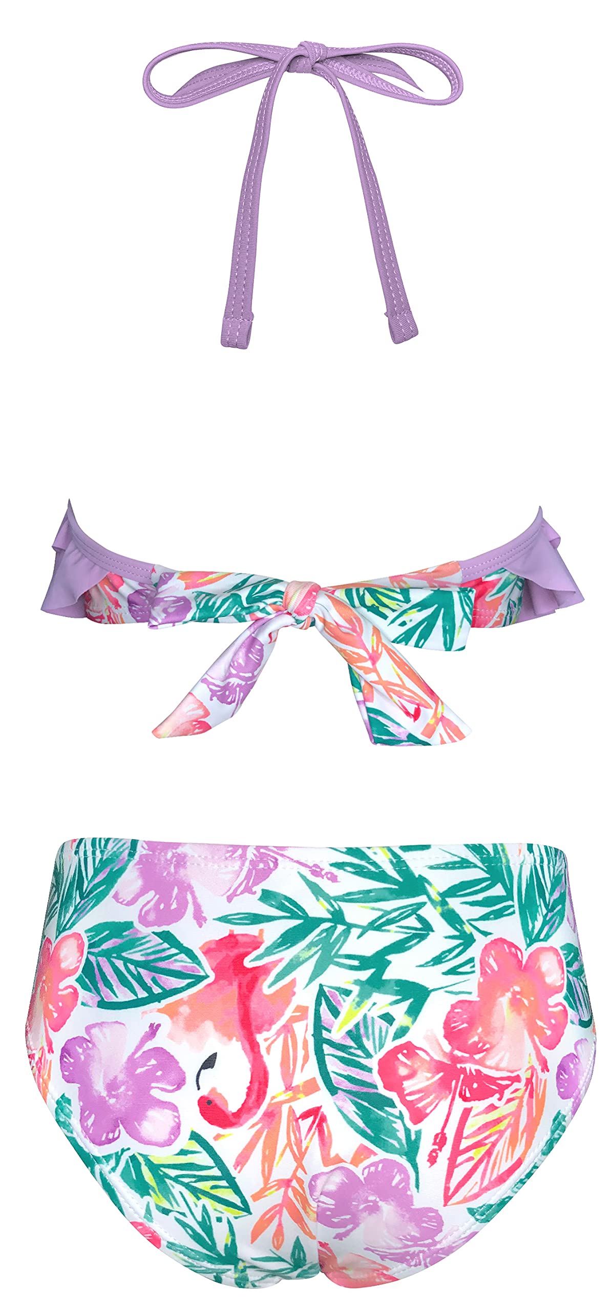 **SHEKINI Girls' Halter One Piece Swimsuit - Hawaiian Floral Print, Flounce Ruffle & Cutout Design - Perfect for Beach, Pool & Summer Vacations**