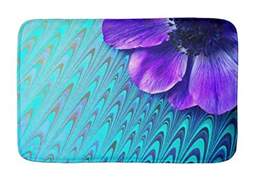 POPSholder Plush Bath Mat - Super Absorbent, Non-Slip - Purple Anemone Pattern for Cozy Bathroom Decor
