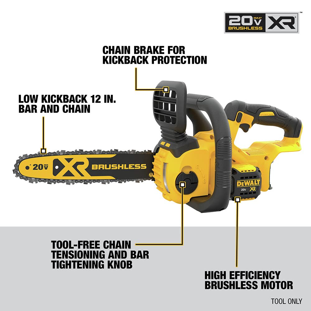 DEWALT DCCS620B 20V Max Brushless Cordless Chainsaw - Compact & Powerful (Tool Only) - Perfect for Tree Trimming, Yard Work & DIY Projects