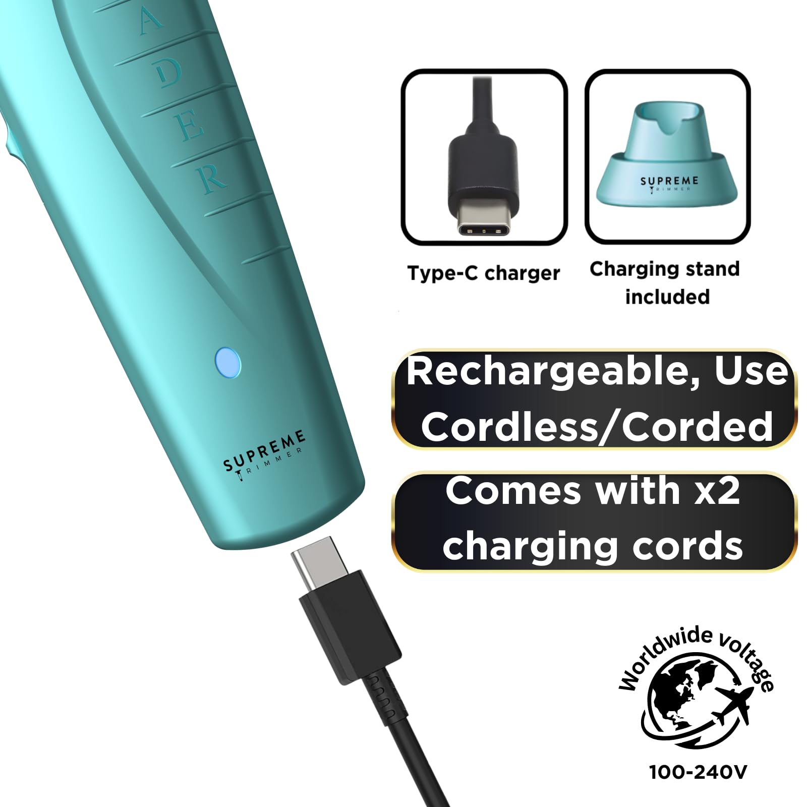 Supreme Trimmer Vader ST3778 Cordless Hair Clipper - 210 Min Runtime, DLC T-Blade for Beard & Hair Trimming | Professional Barber Liner | Limited Edition Blue | Perfect for Home Grooming & Salon Use