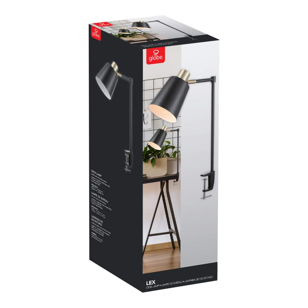 Globe Electric 52900 Lex Desk Lamp - Modern Black & Gold Adjustable LED Light for Home Office, Study, and Reading - Perfect for Workspaces, Dorm Rooms & Nightstands