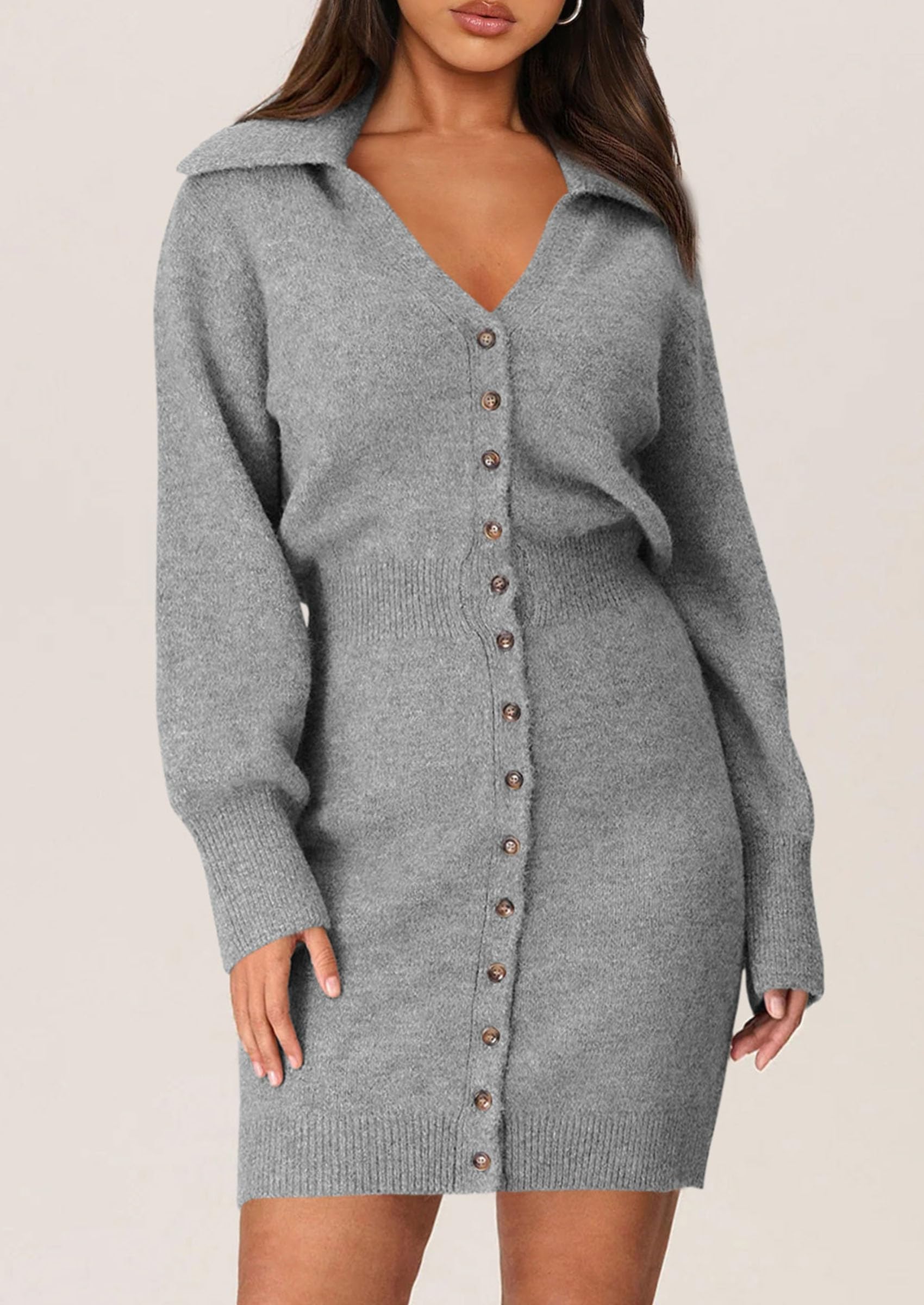 PRETTYGARDEN Women's Trendy 2025 Long Sleeve Button Down Sweater Dress for Spring | Casual Office Wear & Date Night Outfits