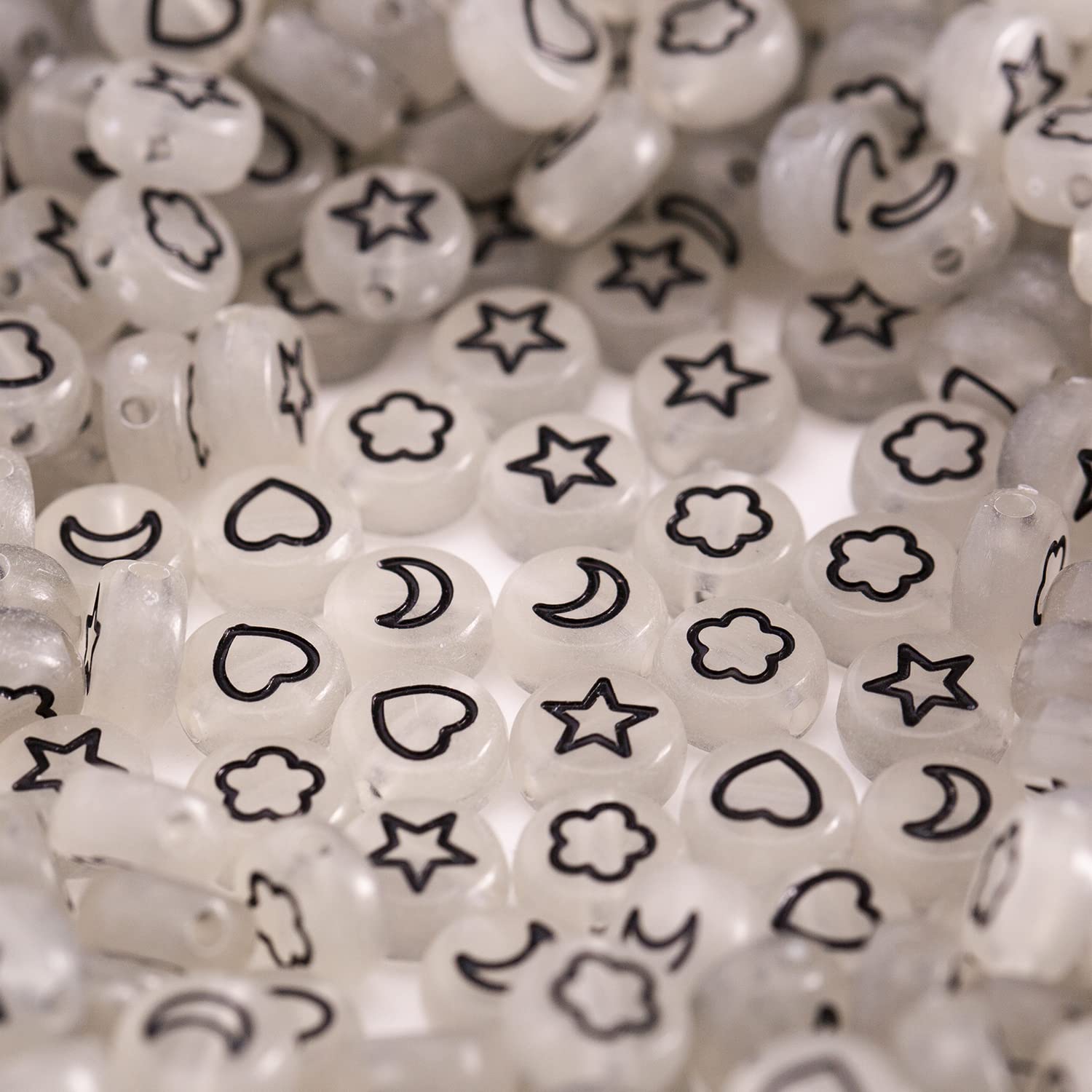 500 Pcs 4x7mm Glow in The Dark Acrylic Beads - Stars, Moon, Hearts & Petal Shapes for DIY Jewelry Making, Friendship Bracelets - Perfect for Nighttime Crafts, Party Favors & Kids' Projects