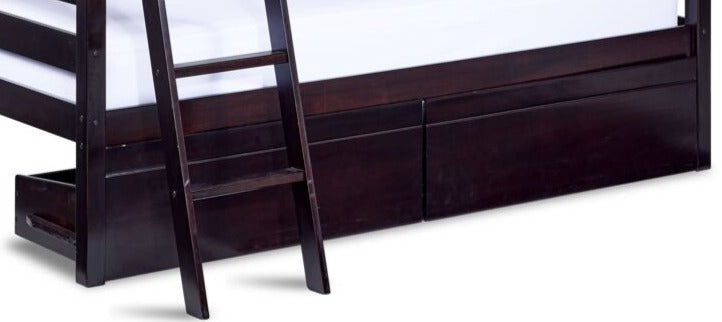 Charlie Bunk Bed Drawers with Storage - Dark Chocolate Finish - Space-Saving Kids Bedroom Furniture for Small Rooms & Dorm Organization
