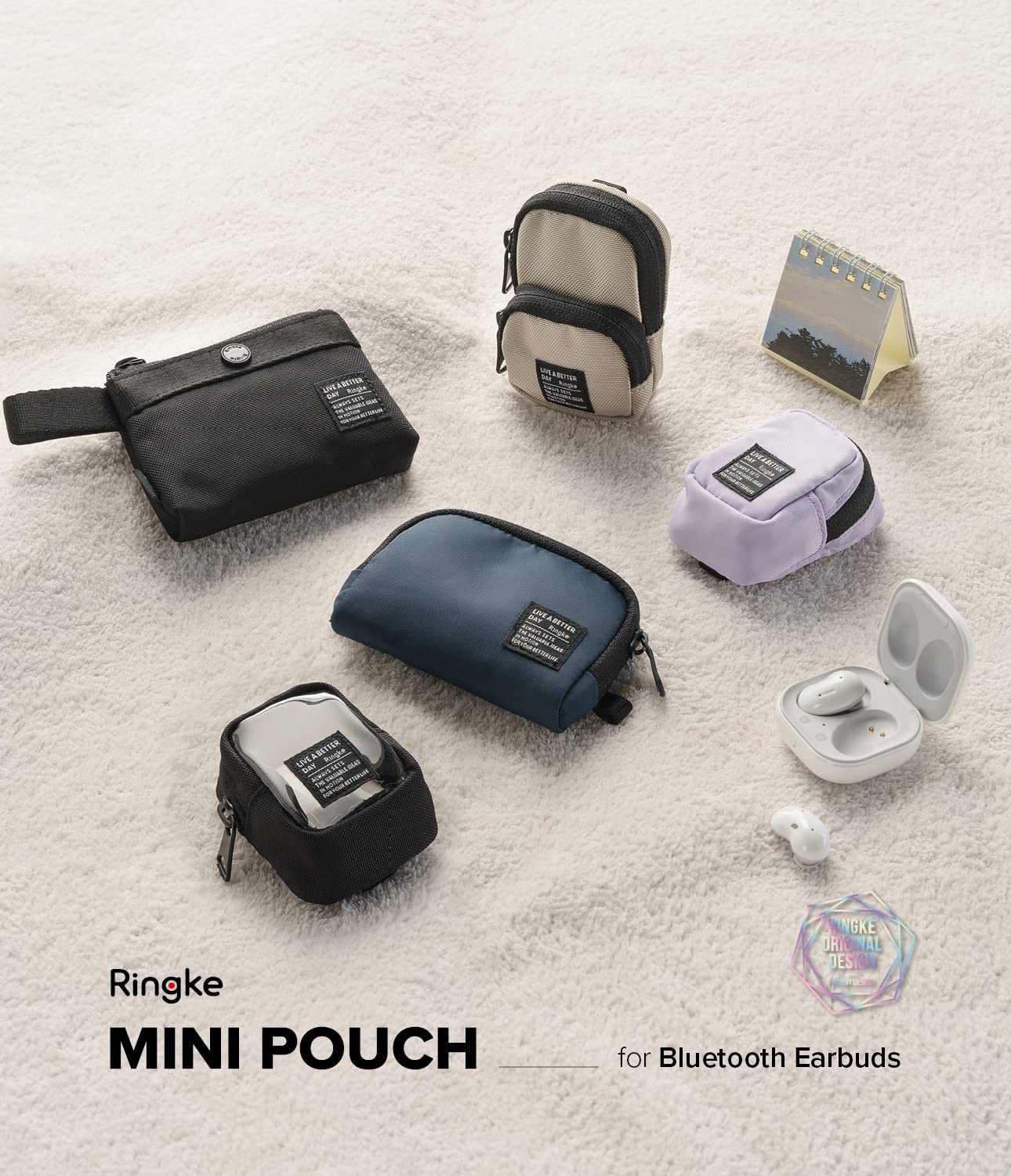 Ringke Mini Pouch [Block] - Premium Nylon Carrying Case for AirPods, Galaxy Buds, Wireless Earbuds, Earphones, Credit Cards & ID (Clear) - Perfect for Travel, Gym & Everyday Organization