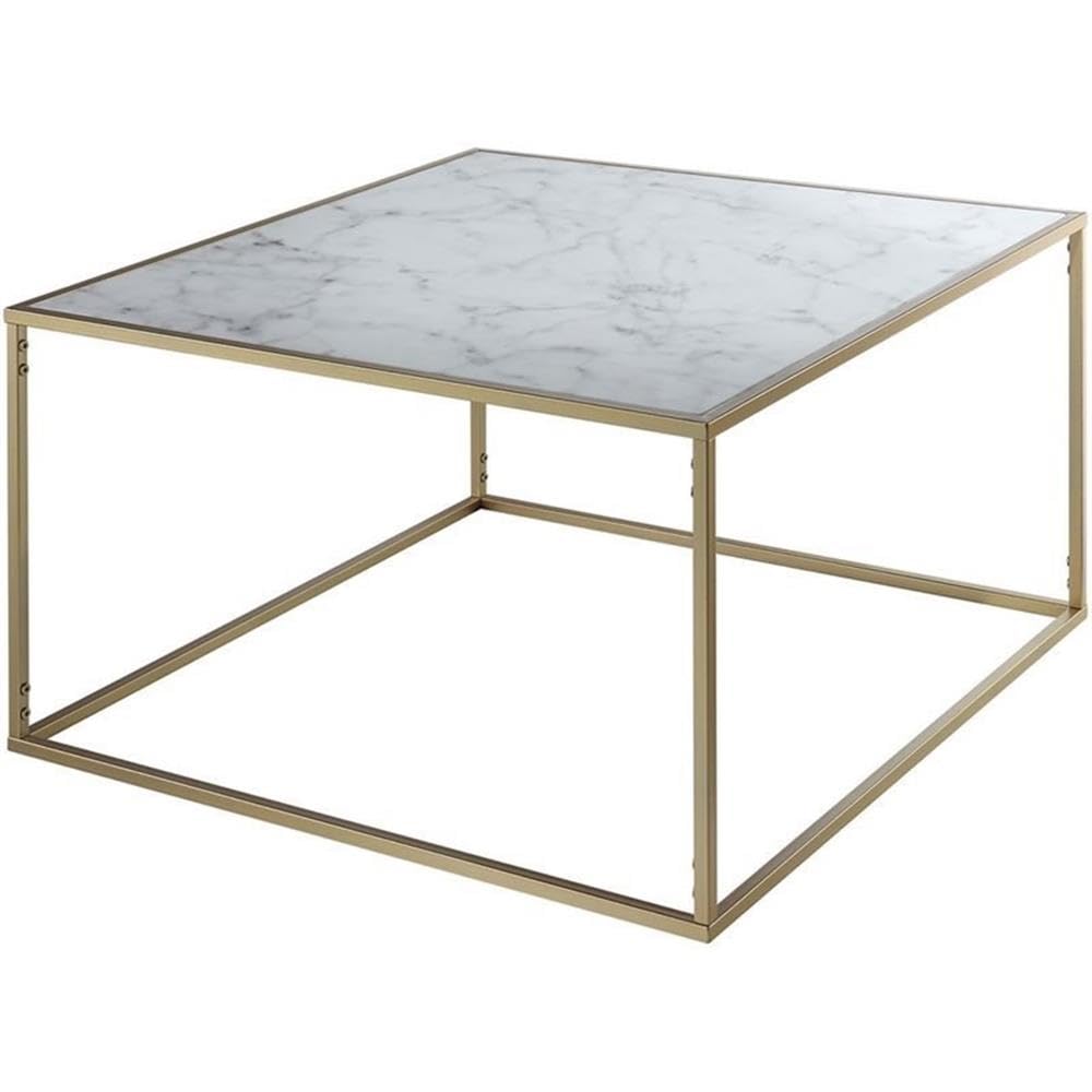 Pemberly Row Square Faux Marble Coffee Table - Modern Living Room Furniture for Small Spaces, Home Decor Centerpiece for Apartments & Condos
