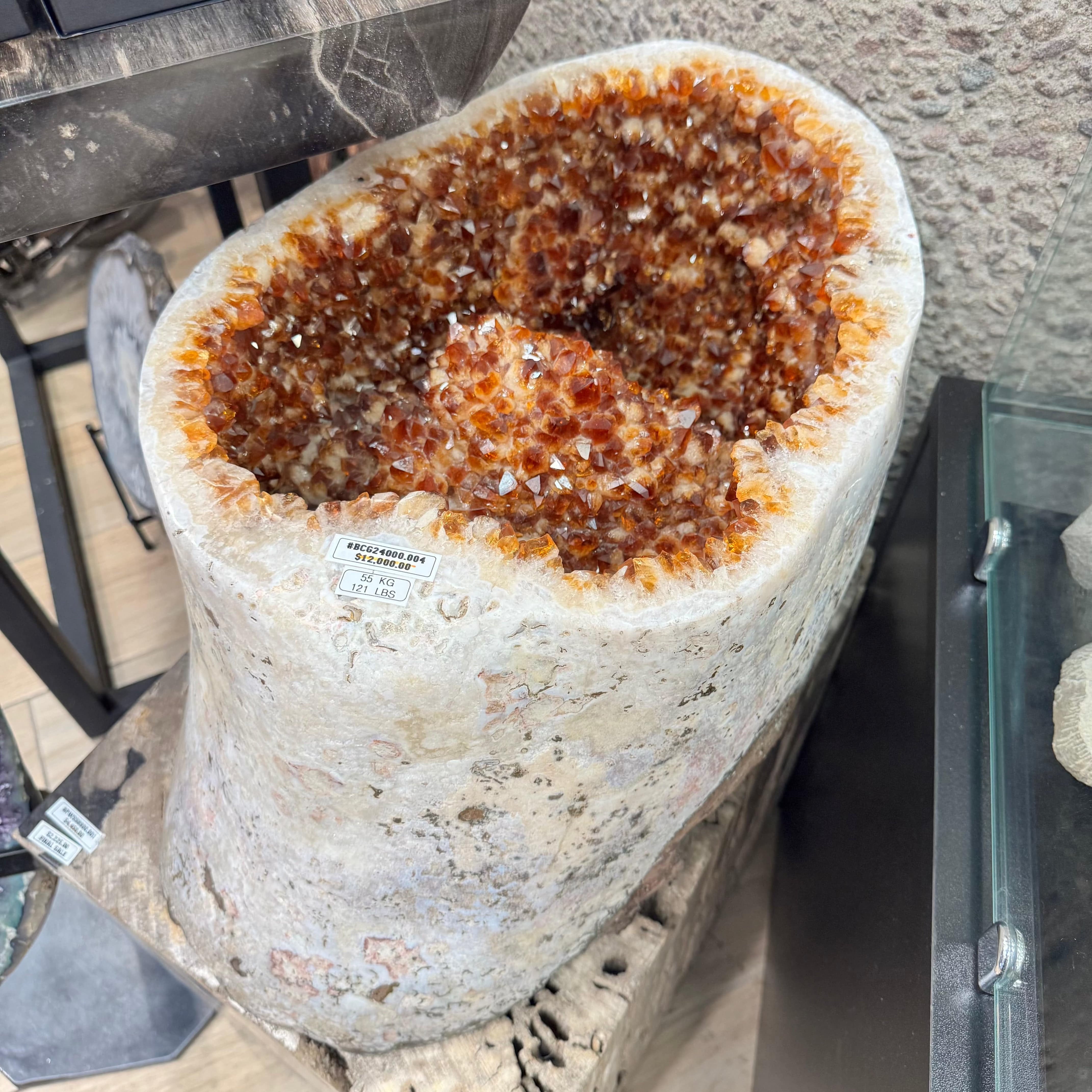 Natural Citrine Geode from Brazil - 26 lbs Large Healing Crystal for Home Decor, Meditation & Positive Energy