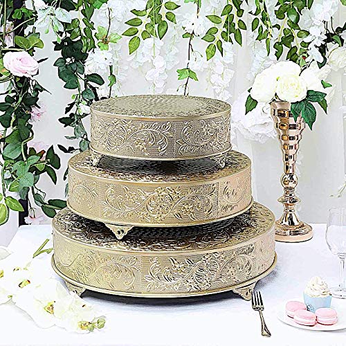 22-Inch Gold Round Embossed Cake Stand - Elegant Wedding & Birthday Party Dessert Display - Perfect for Centerpieces, Buffets & Special Events