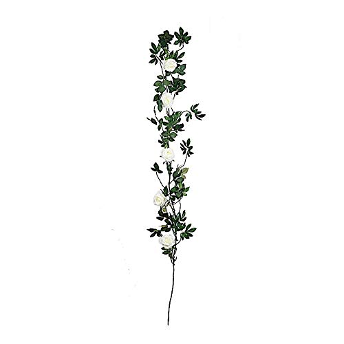 6 Feet Green Garland with 5 Ivory Silk Rose Flowers and Leaves - Wholesale Wedding Centerpieces, Bridal Shower Decor, Table Runner, Arch Backdrop, Aisle Decoration Supplies