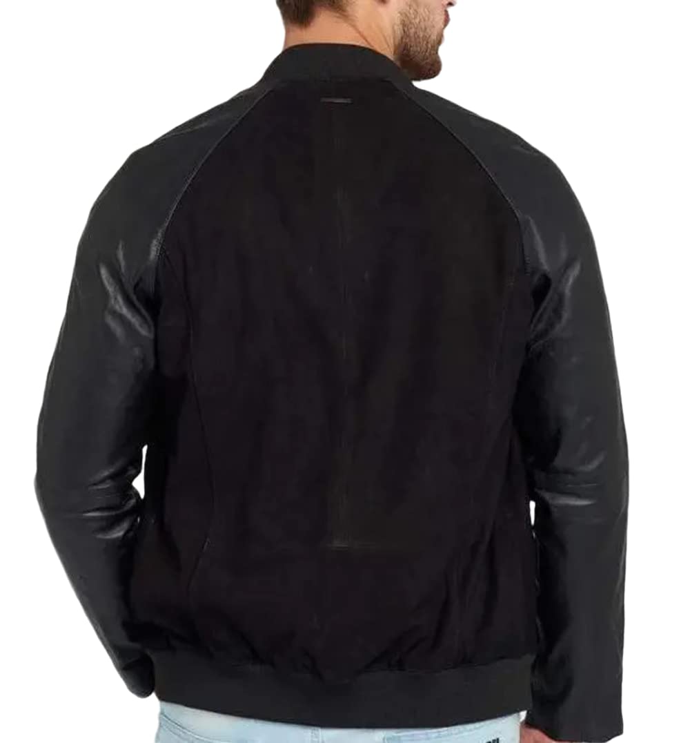 Premium Black Sheep Leather & Goat Suede Biker Jacket for Men - Stylish Motorcycle Outerwear for Casual & Night Out