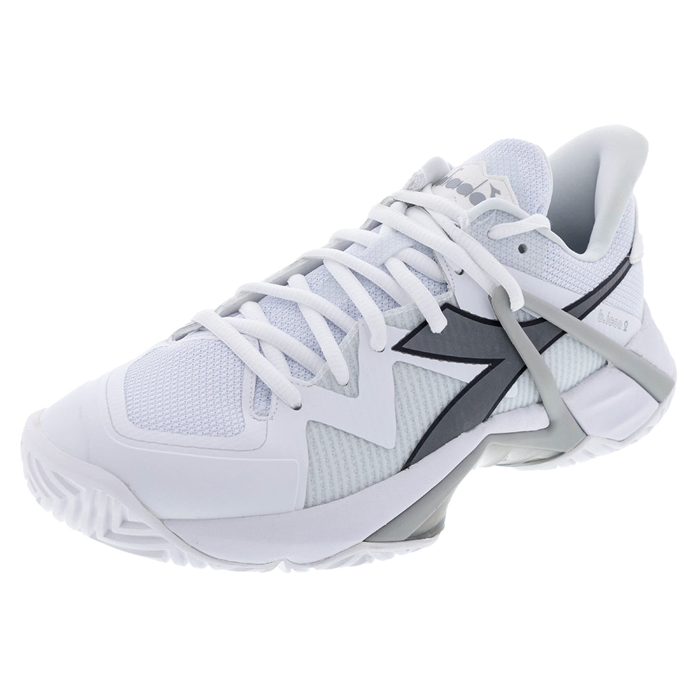 Men's B.Icon 2 AG Tennis Shoes - White & Silver | Lightweight Comfort for Competitive Play & Court Training | Perfect for Tennis Matches, Gym Workouts & Casual Wear