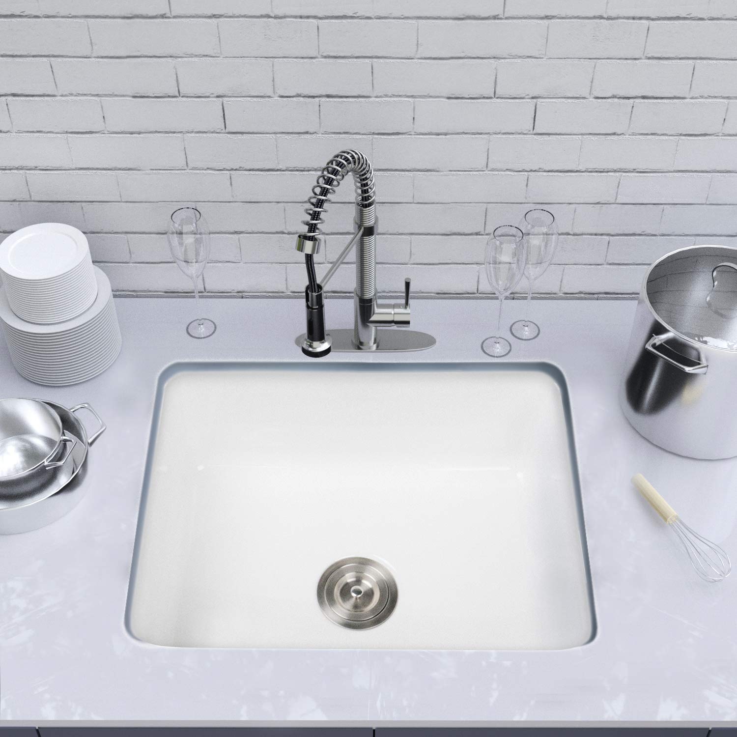 Enbol 24-Inch Undermount Kitchen Sink - 18x24 Inch White Porcelain Single Bowl Sink with Strainer for Modern Kitchens | PU2318 | Perfect for Food Prep, Dishwashing & Small Space Homes