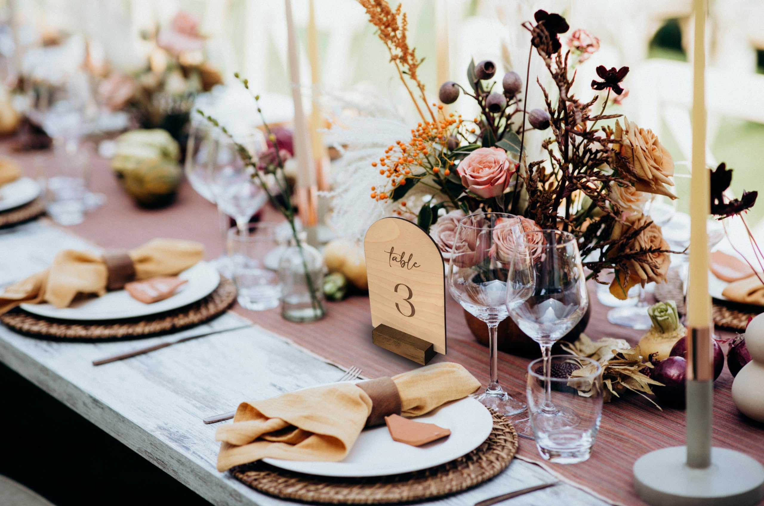 Elegant Wooden Table Numbers with Stand - Rustic Wood Arch Signs for Wedding, Banquet, Party & Event Seating - Perfect for Reception Decor and Table Setting