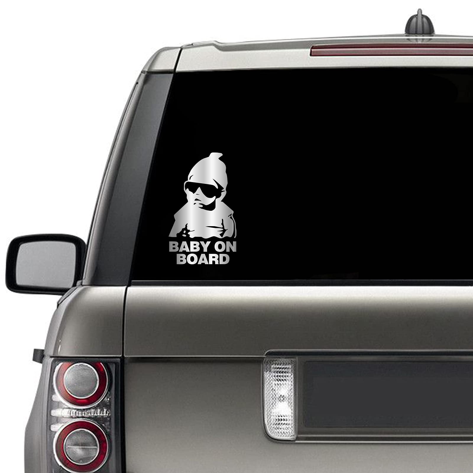 HungMieh Baby on Board Car Stickers - Gloss Chrome Silver Safety Decals for Windows, Funny Carlos from The Hangover Design | Perfect for Parents, Newborn Safety & Humorous Mailbox Decor