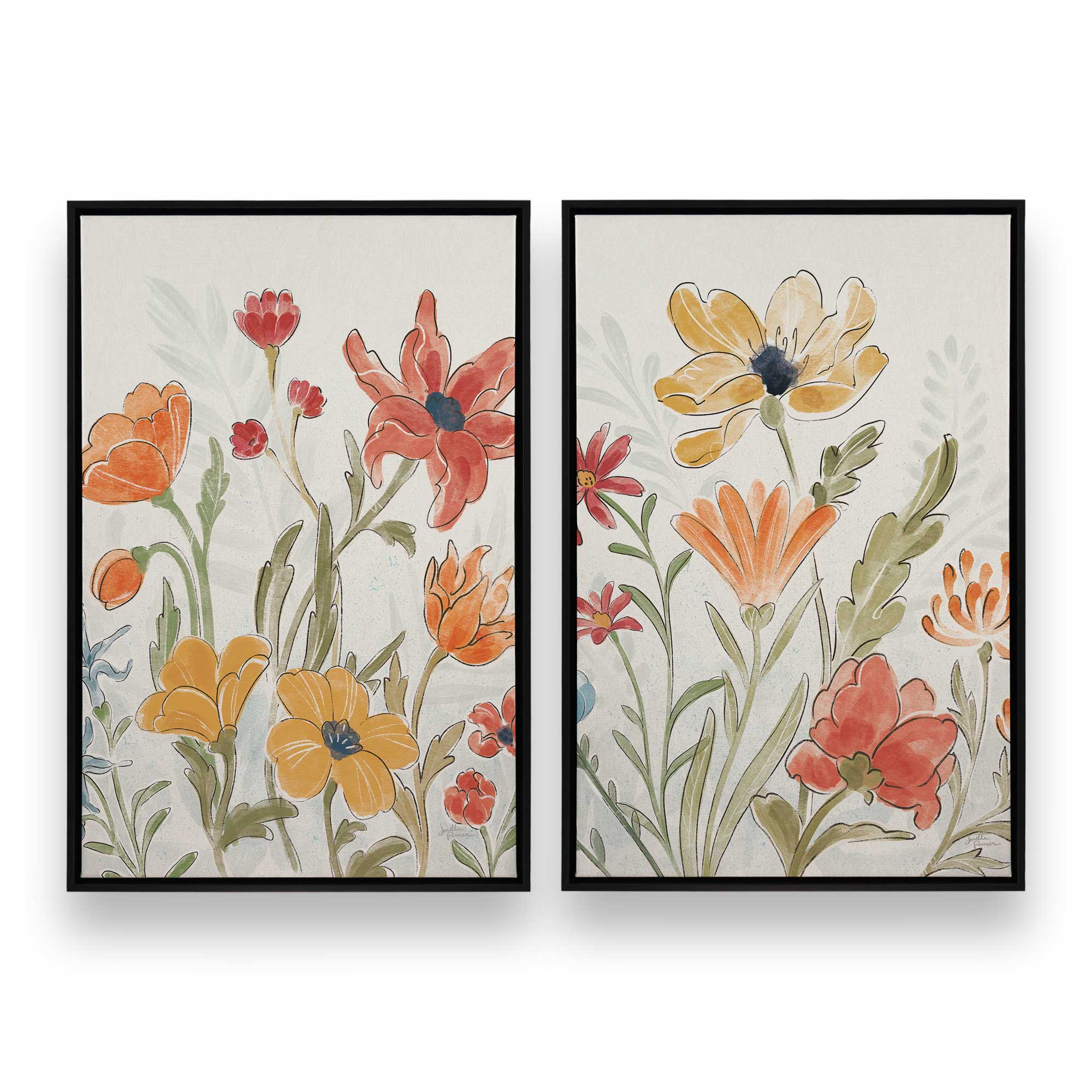 Garden Melody in Bloom Duo - Set of 2 Canvas Wall Art Prints | Floral Home Decor for Living Room, Bedroom & Office
