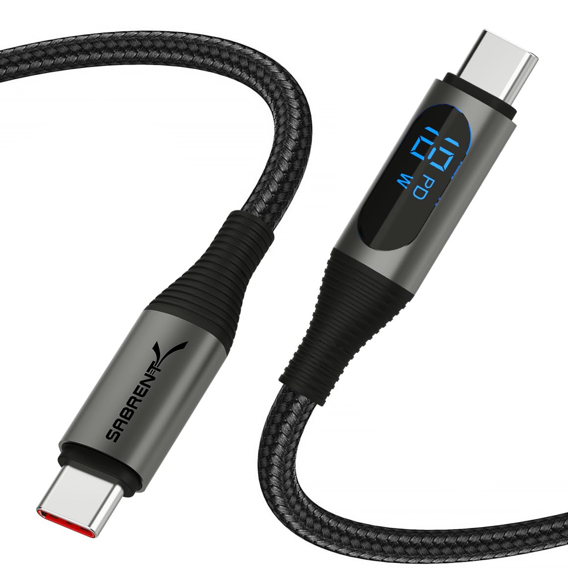 SABRENT USB C to USB C Cable 3.3FT with Smart Display - 100W Fast Charging, 480Mbps Data Transfer, E-Marker Chip - Compatible with MacBook Pro, iPad Pro, Galaxy S23, Pixel 7 - Perfect for Home, Office & Travel Charging Needs