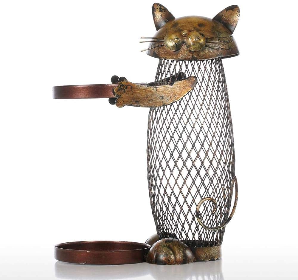 Livronic Abstract Cat Wine Rack Sculpture - Handcrafted Iron Money Box & Home Decor for Wine Lovers | Perfect for Living Room, Dining Room & Bar Decor
