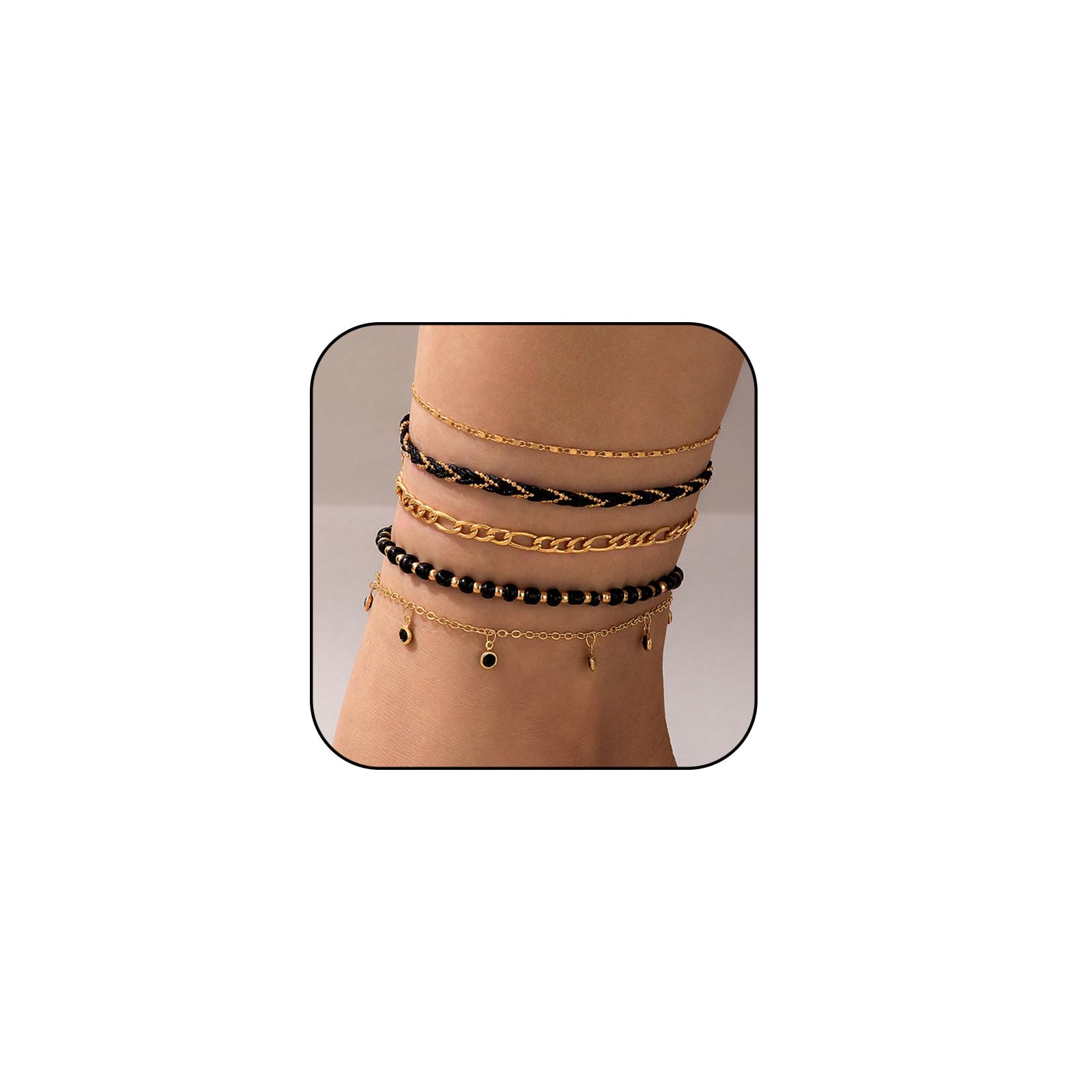 5Pcs Bohemian Layered Beaded Ankle Bracelets for Women - Dainty Stackable Seed Beads Elastic Foot Chain Jewelry - Perfect for Beach, Festival, and Summer Outfits
