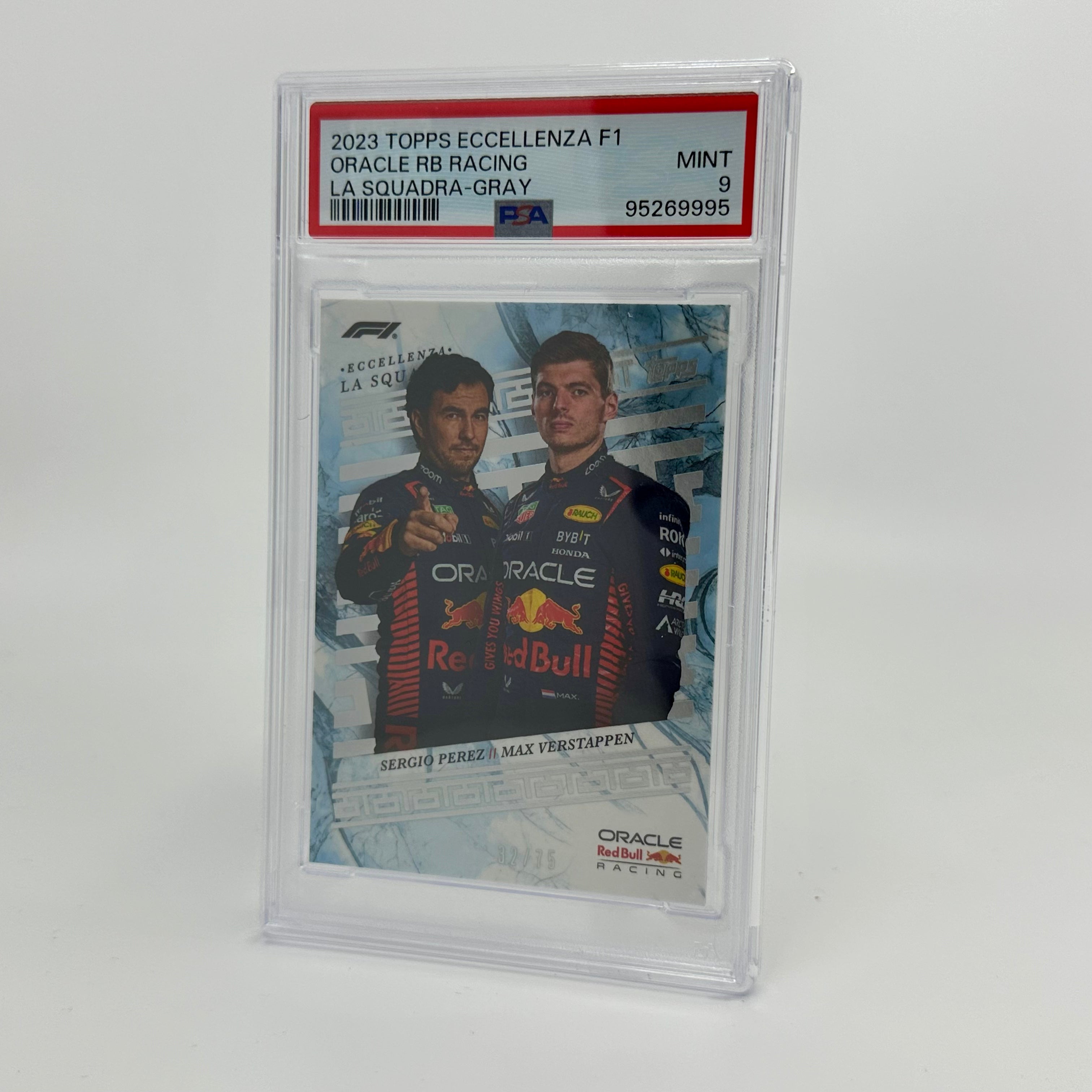 2023 Eccellenza La Squadra PSA 9 Graded 32/75 Verstappen & Perez Gray - Perfect for F1 Collectors, Racing Memorabilia Displays & Sports Card Investments