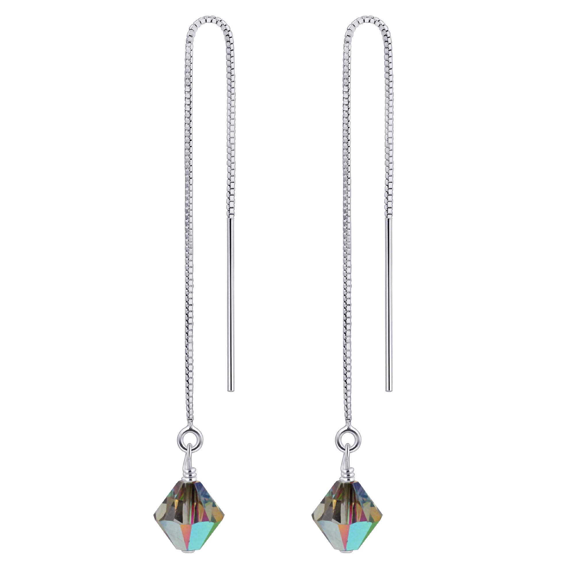 925 Silver Threader Earrings with Austrian Crystals - Elegant Drop Dangle for Parties