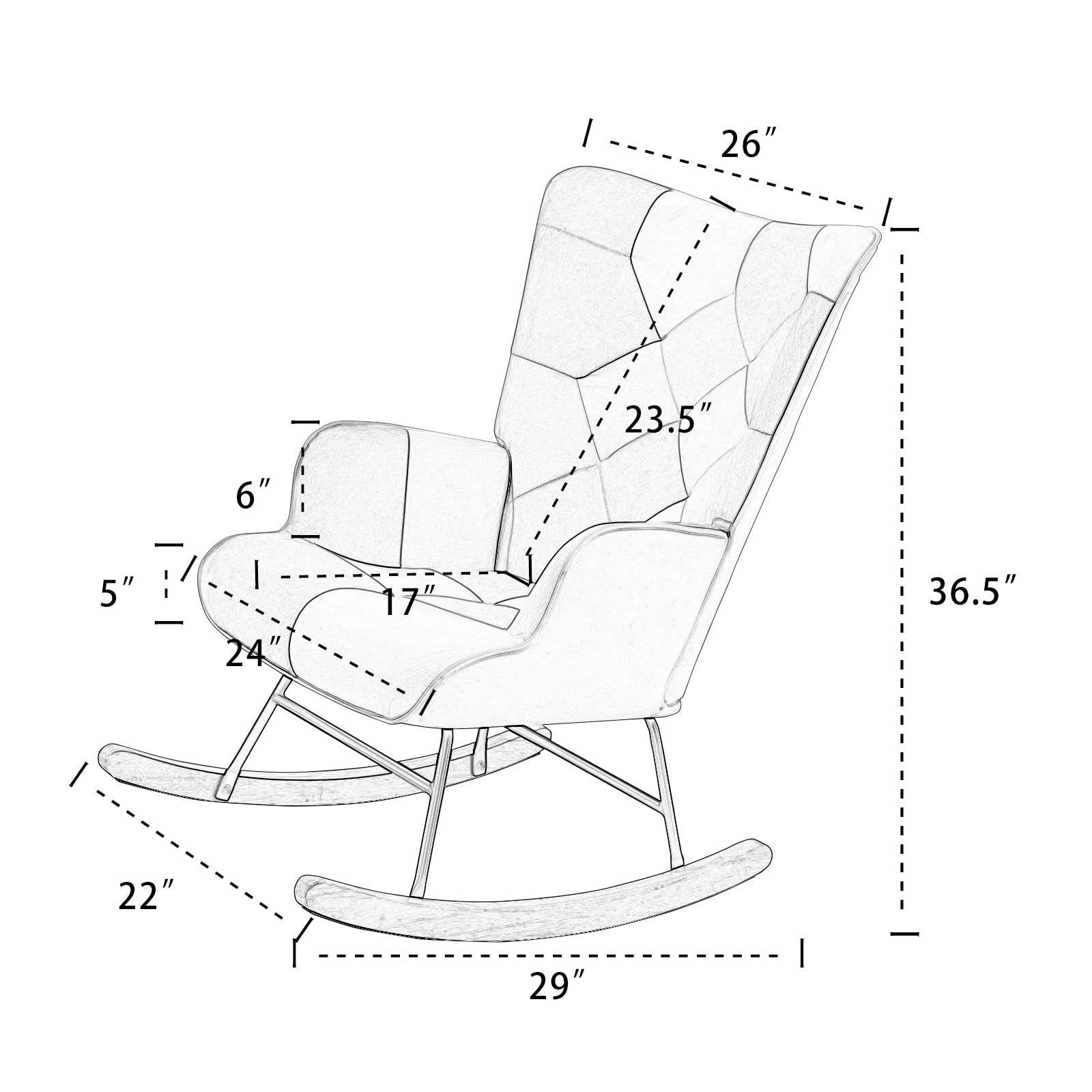 HomVent Upholstered Rocking Chair - Mid Century Modern Fabric Rocker with Tall Back & Wood Base | Comfortable Nursery Chair & Accent Armchair for Adults & Kids | Perfect for Living Room, Bedroom, Nursery & Relaxation Spaces