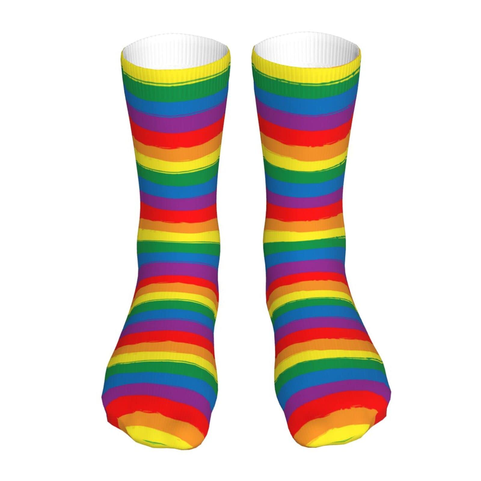 Colorful Striped Novelty Socks for Women & Men - Fun Graphic Crew Socks with Thickened Heel - Crazy Dress Socks for Cosplay, Gifts, and Everyday Wear